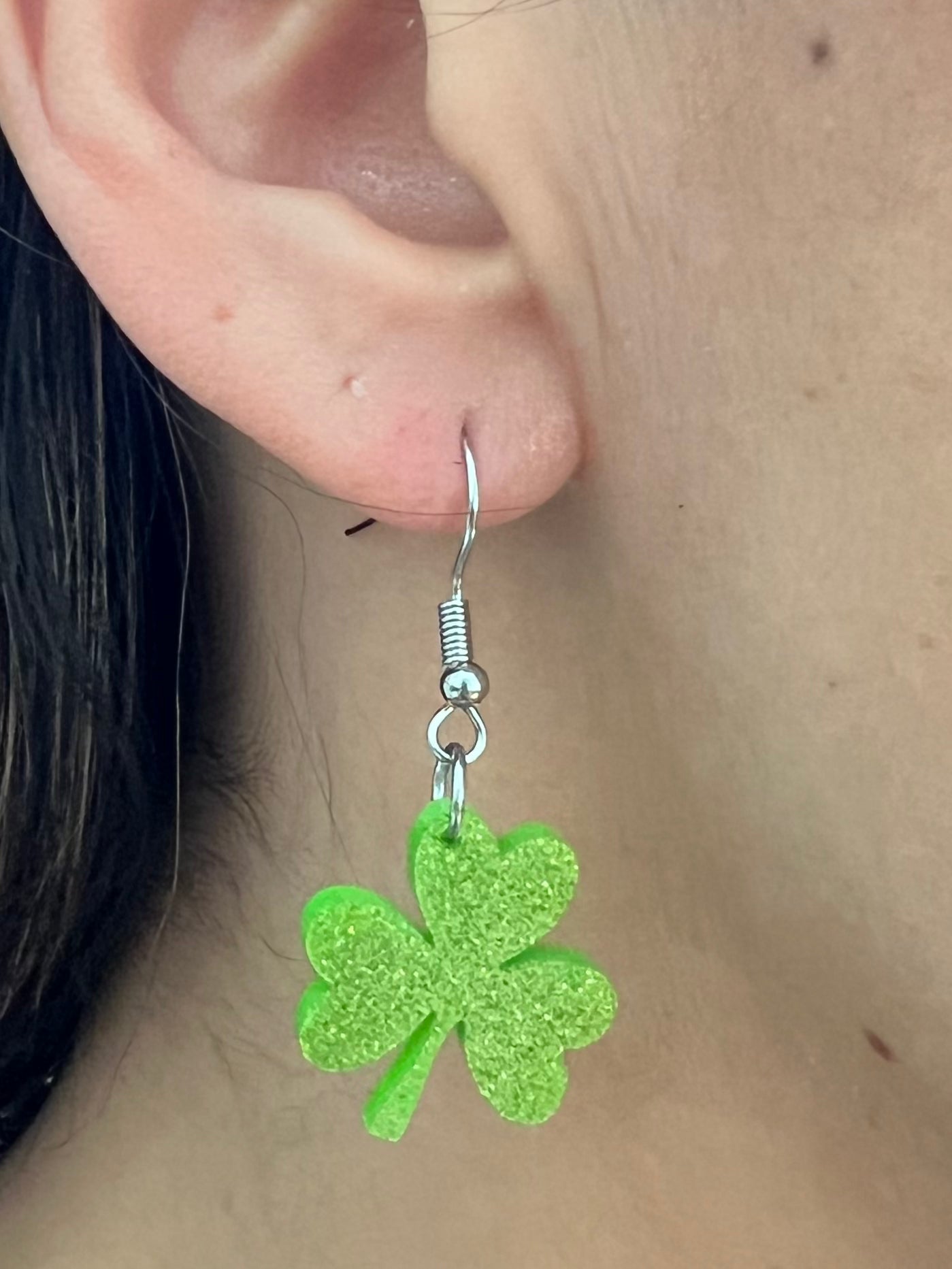 Green Sparkle Acrylic Clover Earrings