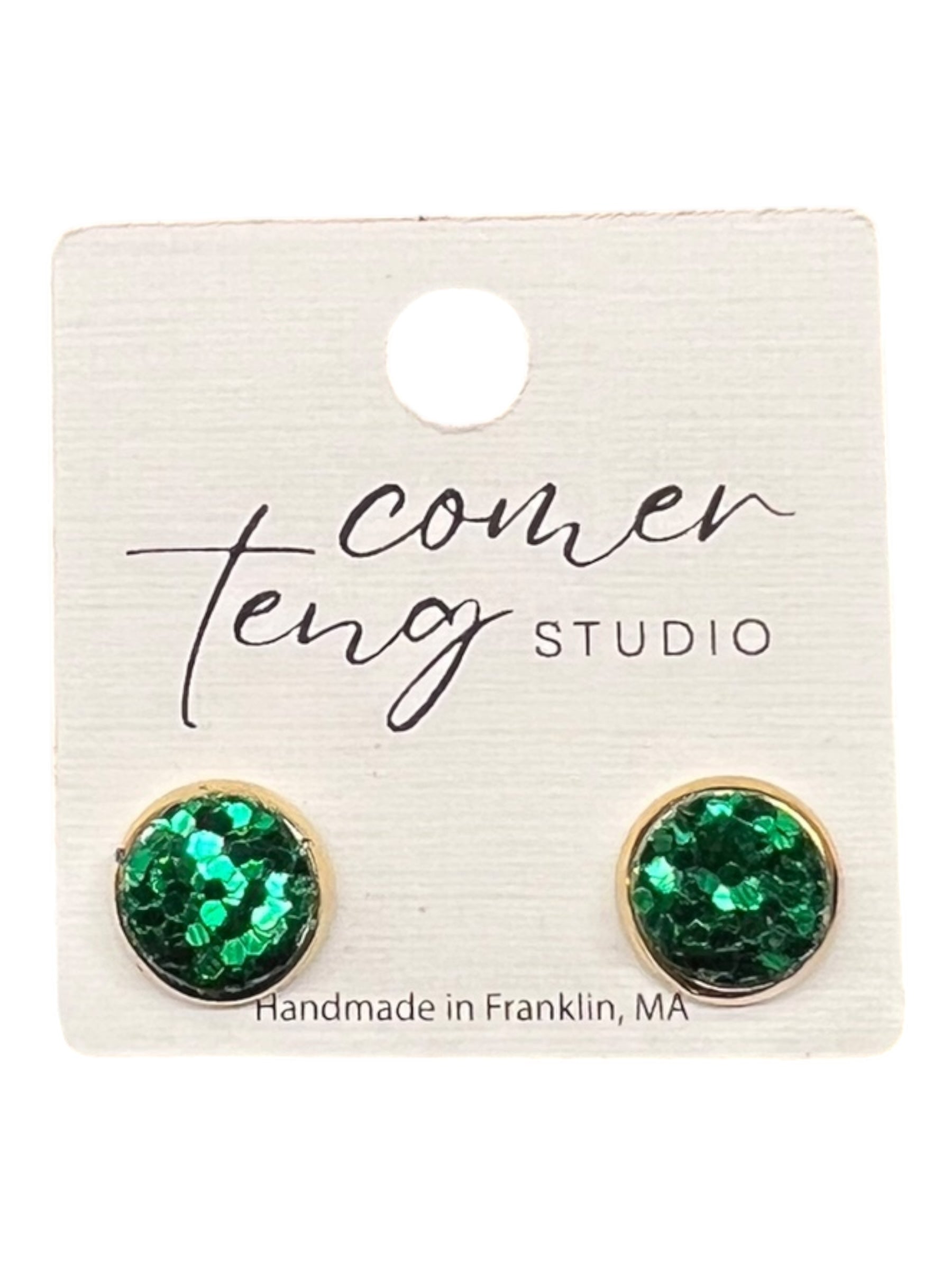 Green Sparkle Stud Earrings