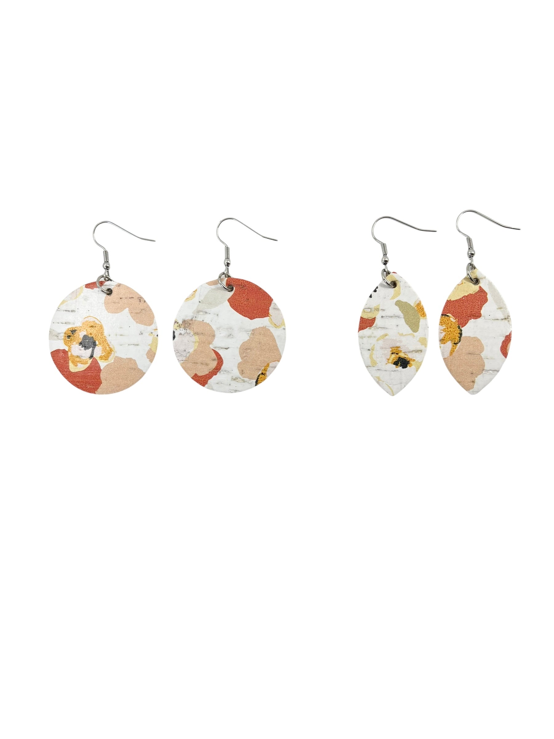 Orange Poppy Floral Cork Earrings