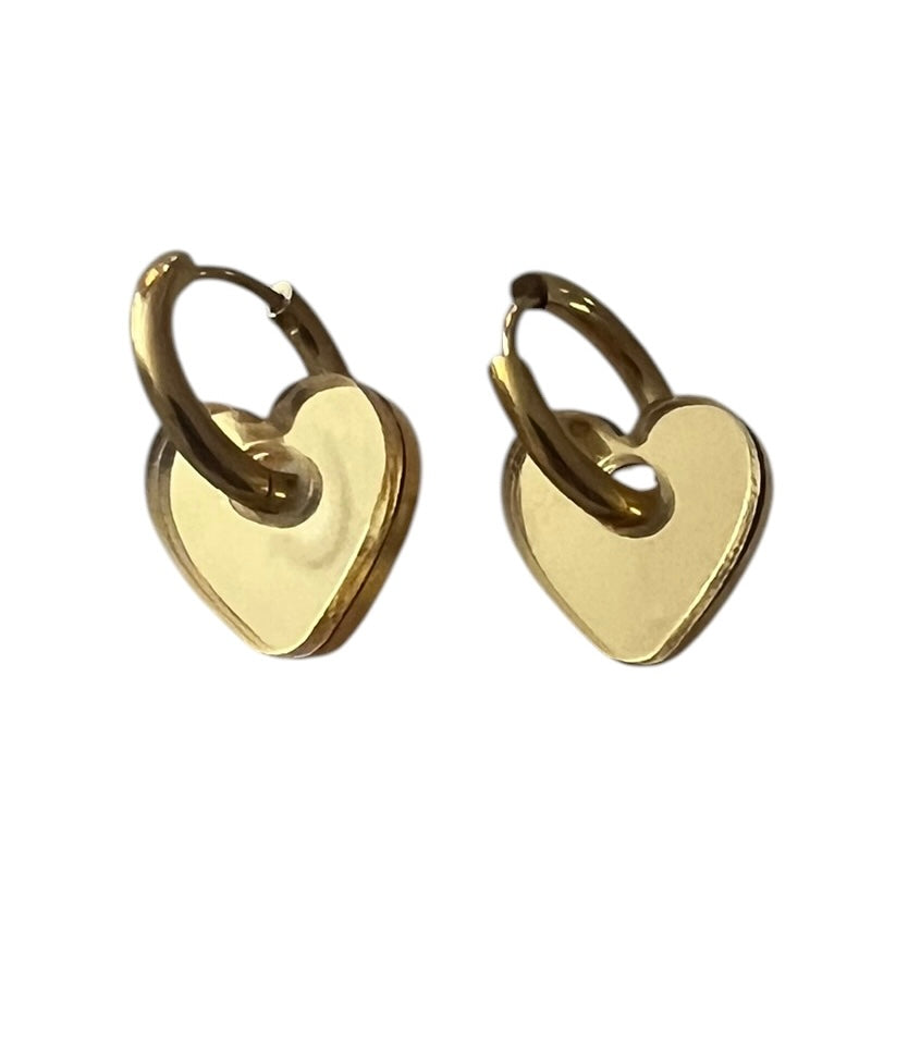 Gold Shimmer Heart Charm Hoop Earrings