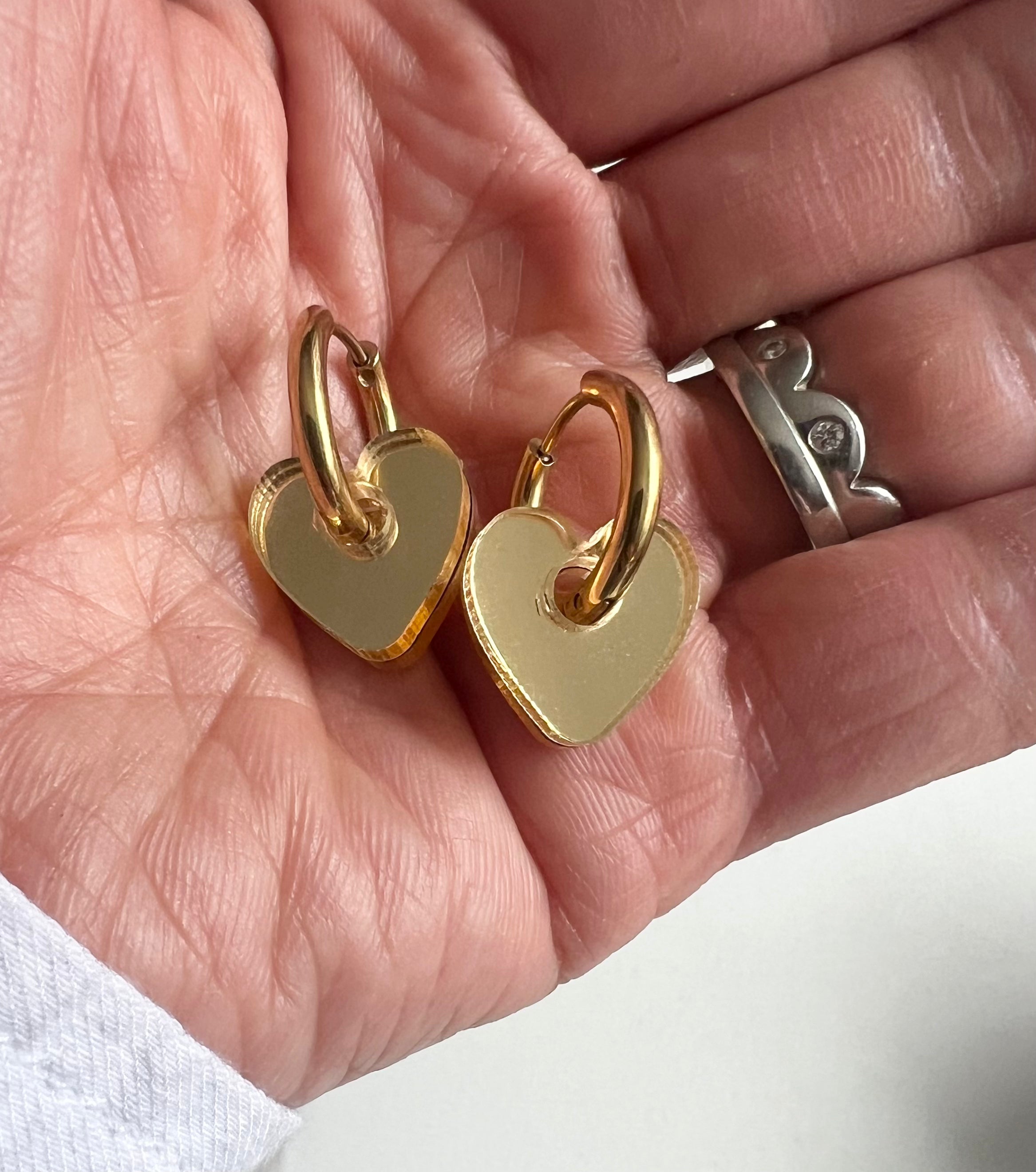 Gold Shimmer Heart Charm Hoop Earrings