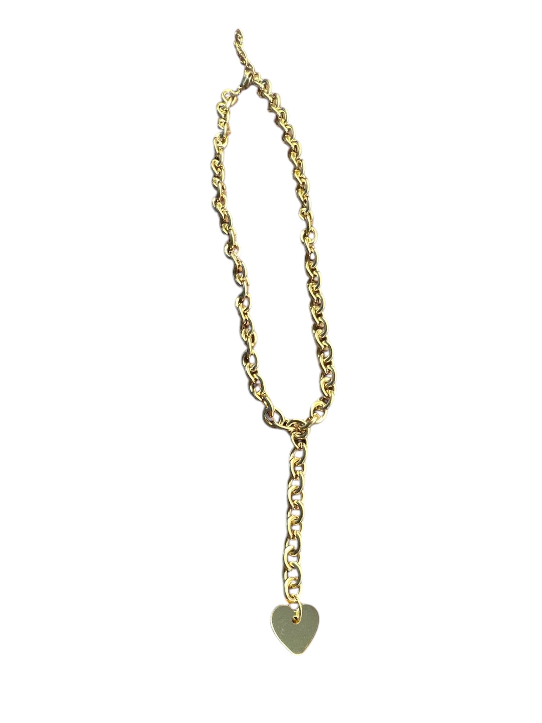 Gold Shimmer Heart Charm Lariat Necklace