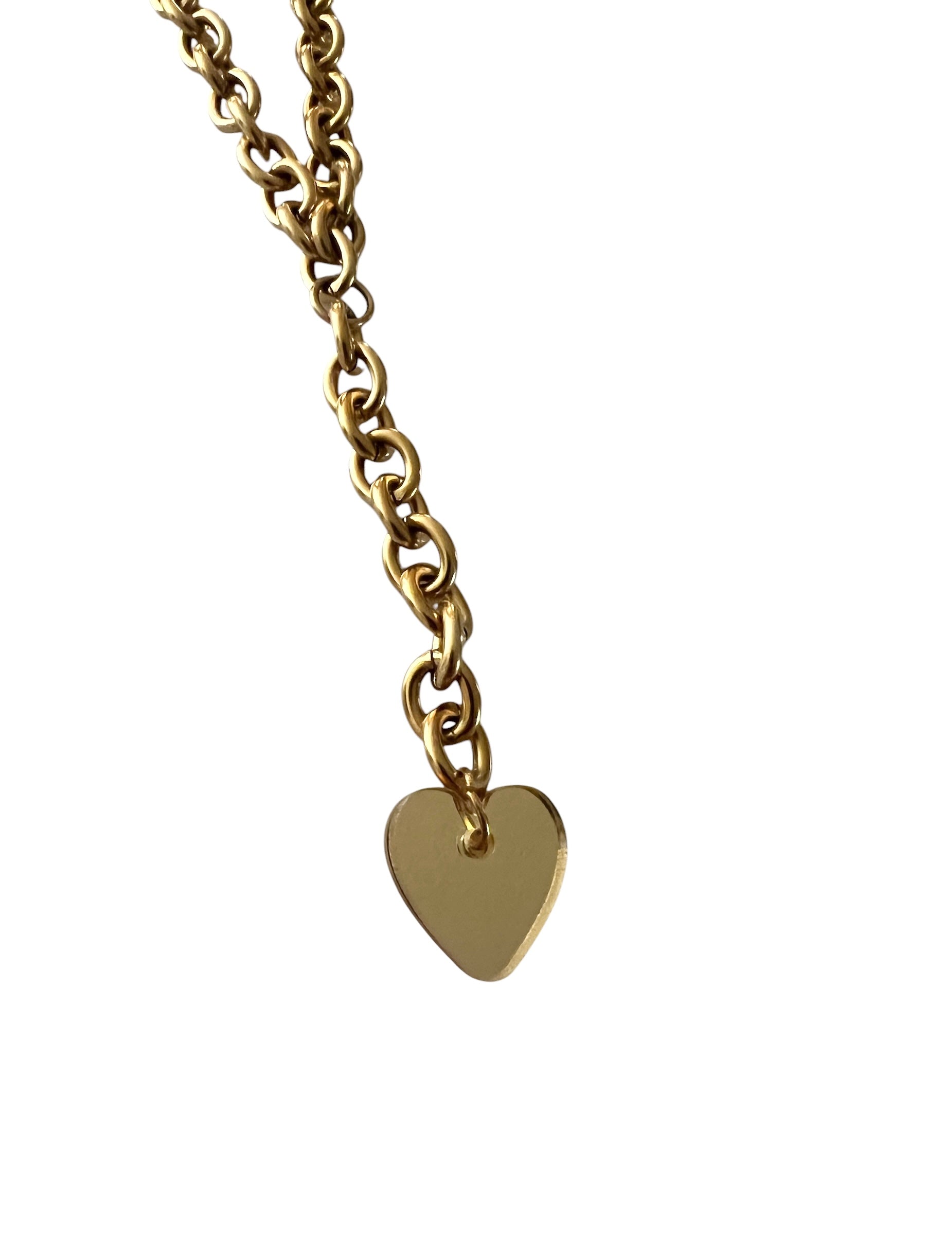 Gold Shimmer Heart Charm Lariat Necklace