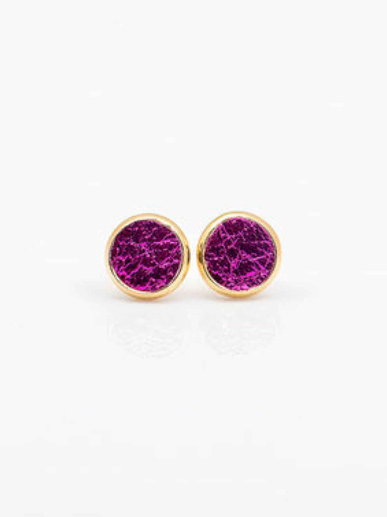 Metallic Hot Pink Leather Stud Earrings