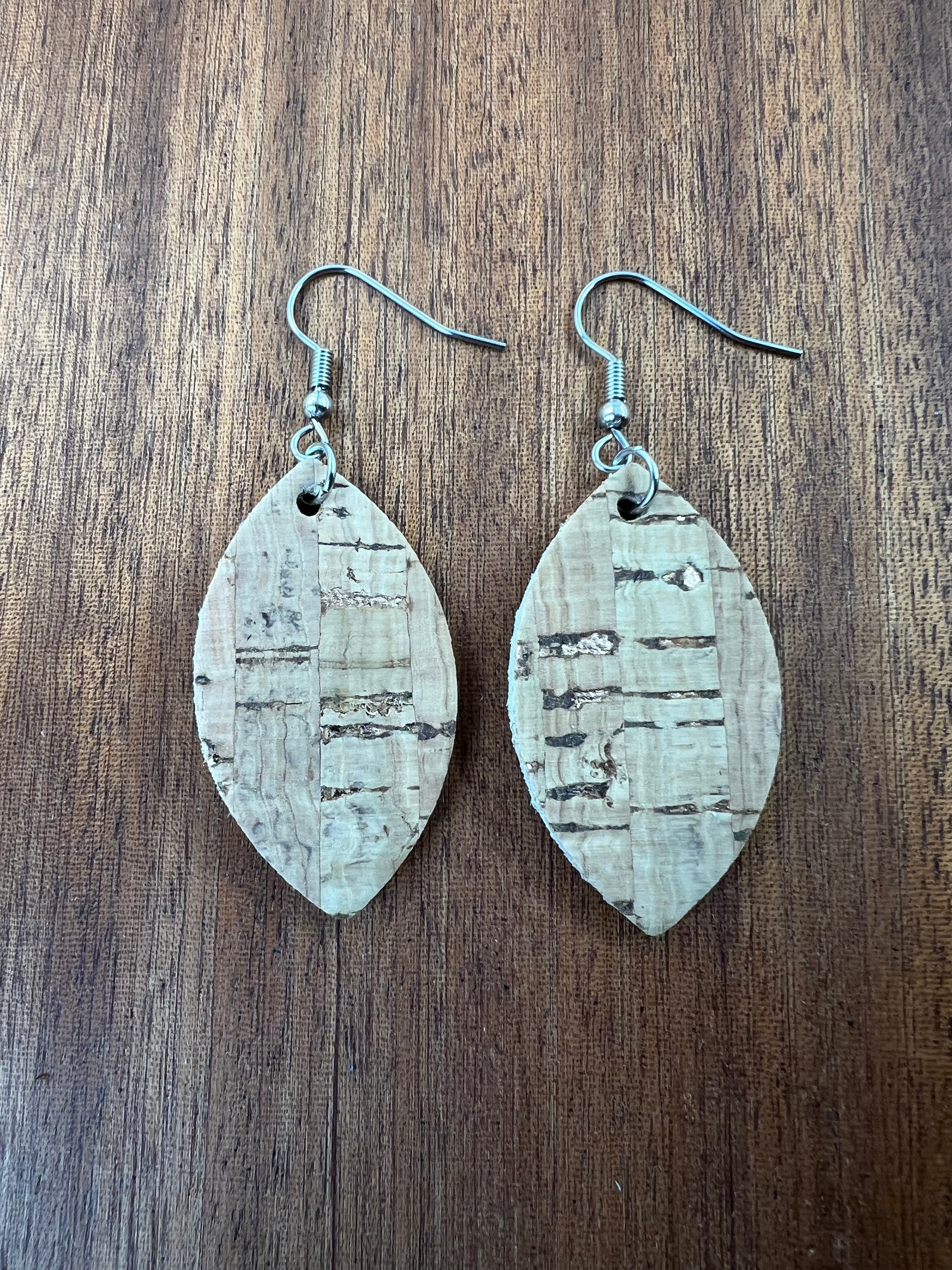 Cork and Rose Gold Leaf Earrings