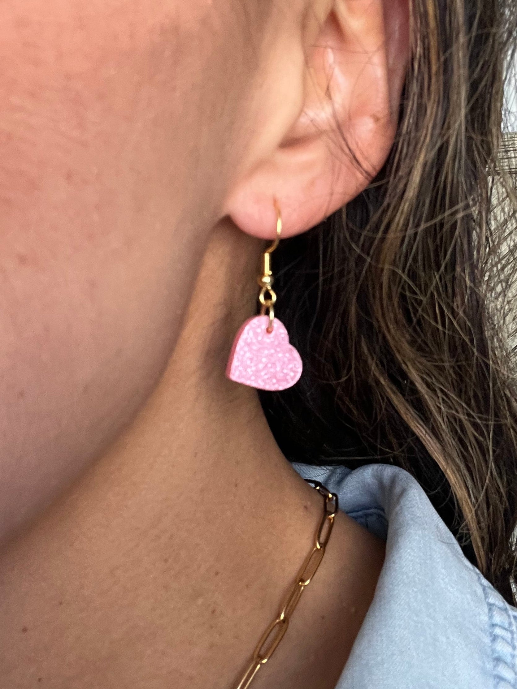 Sparkle Light Pink Acrylic Heart Earrings