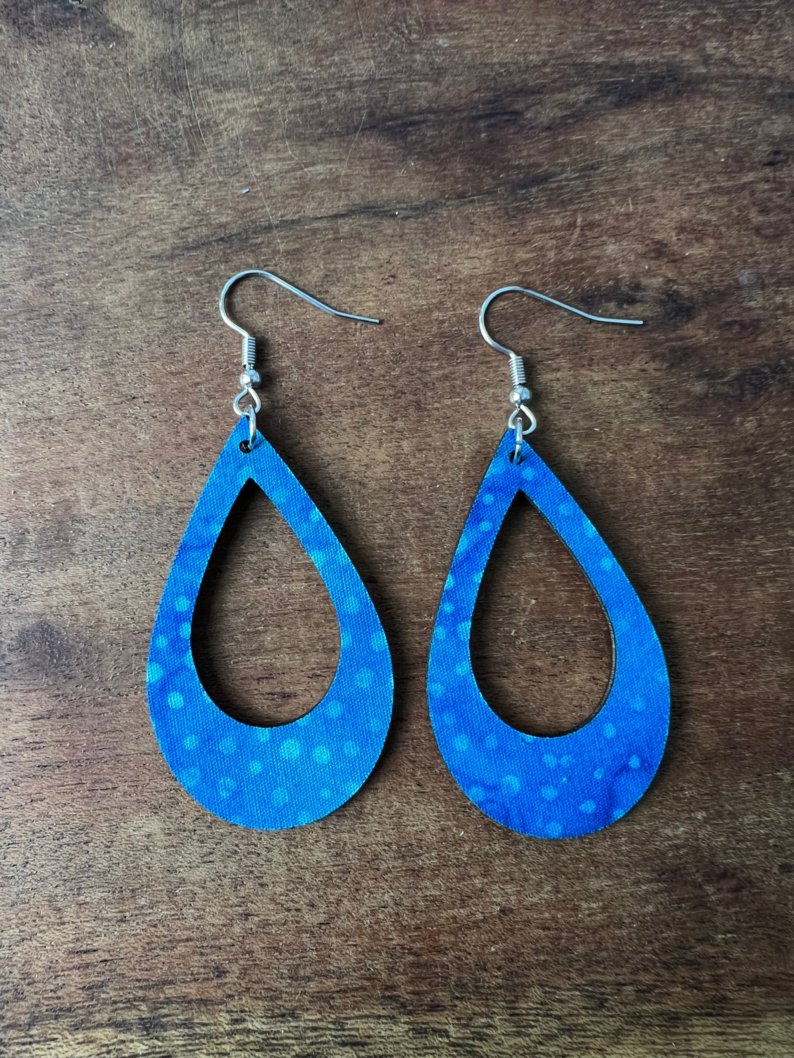 Upcycled Blue Dotted Stella Earrings