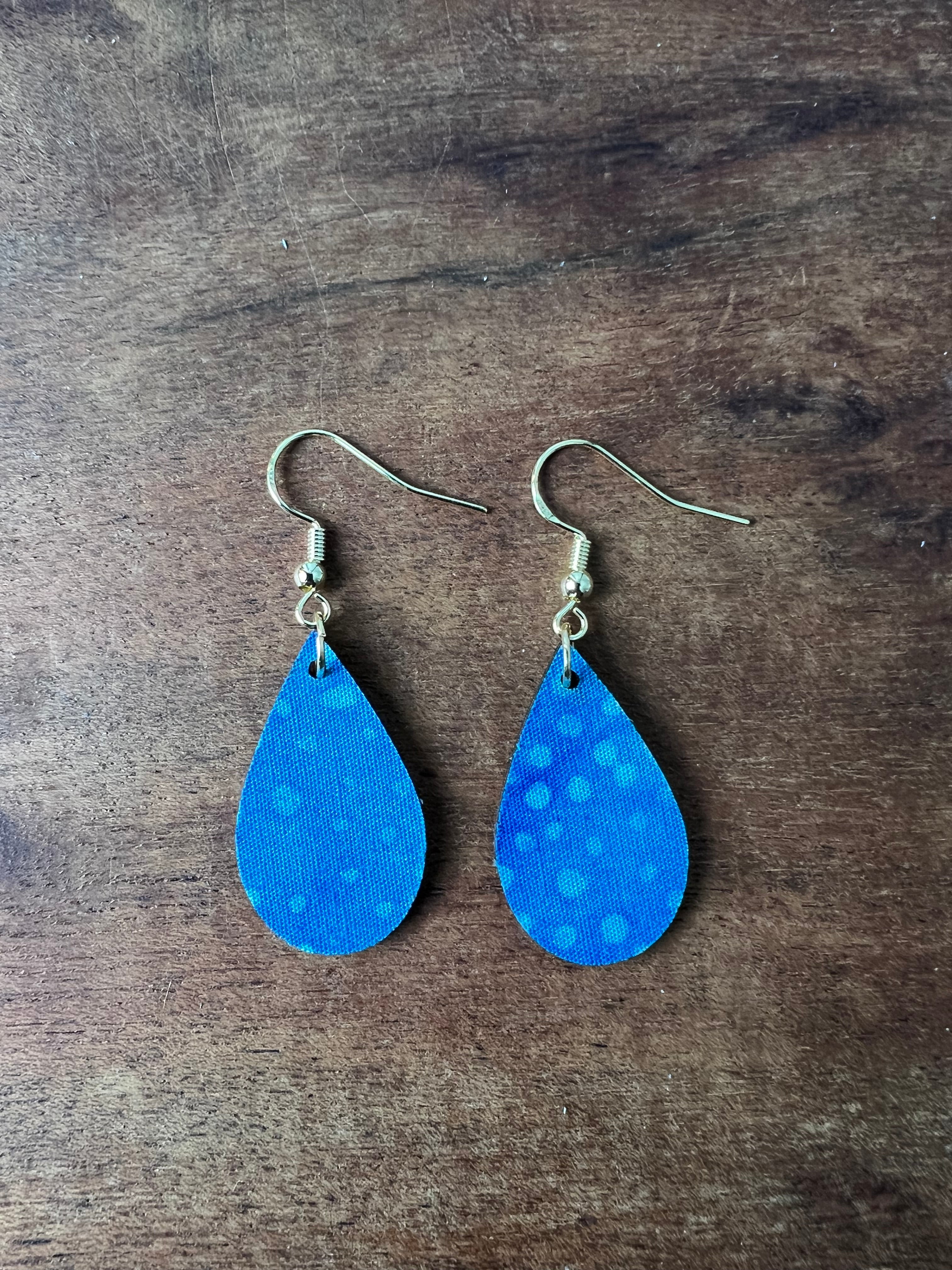 Upcycled Blue Dotted Mini Teardrop Earrings