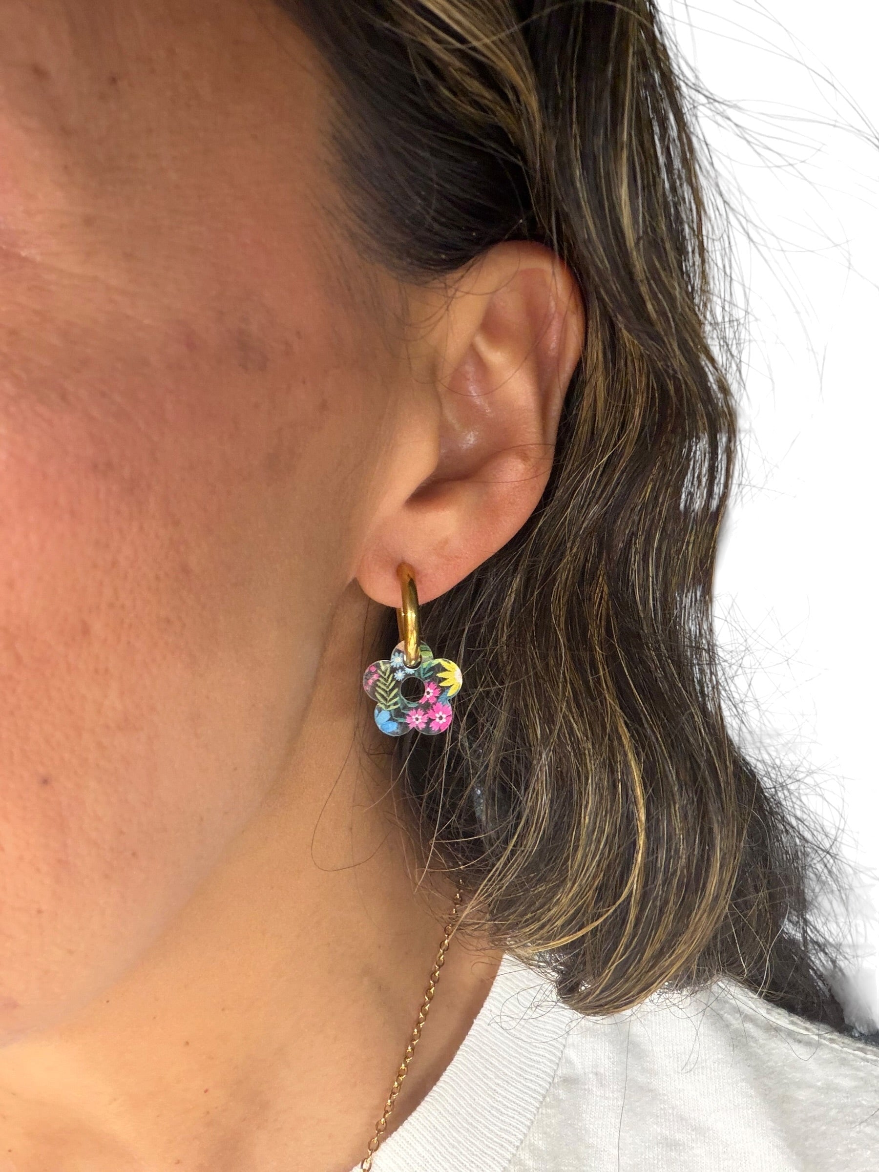 Flower Charm Hoops