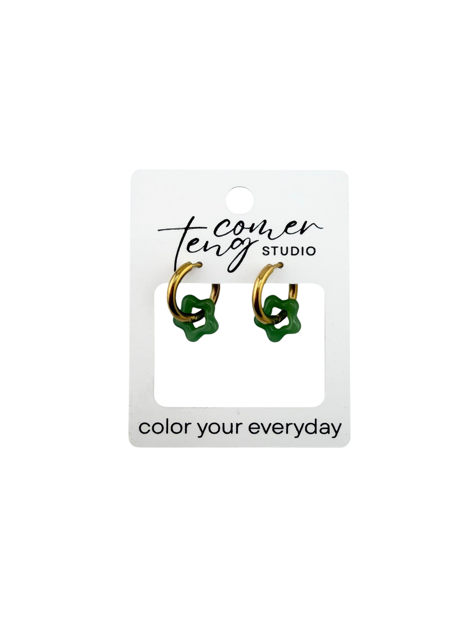 Jade-Inspired Glass Flower Charm Hoops