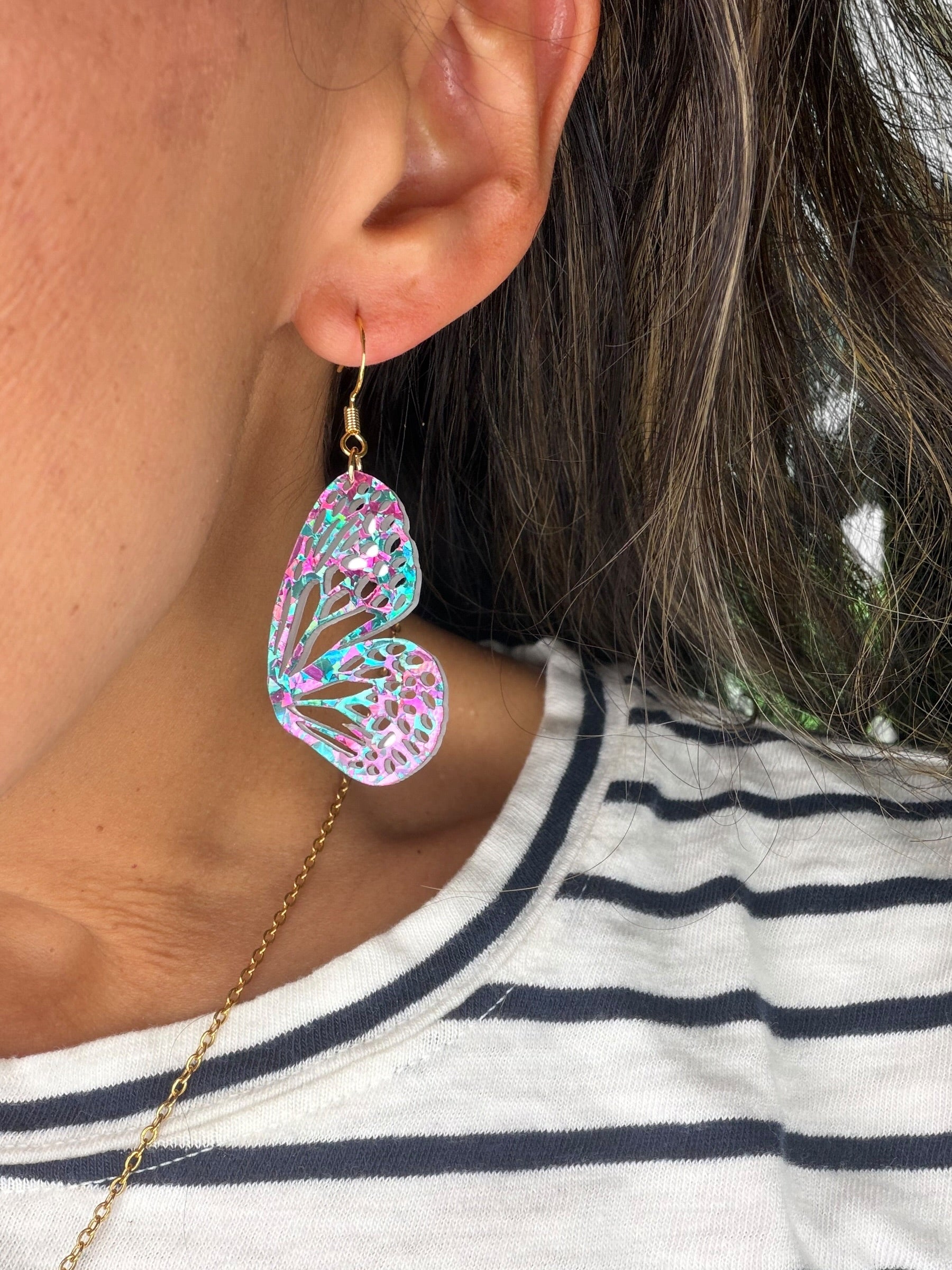 Sparkle Fuchsia & Turquoise Mini Butterfly Earrings
