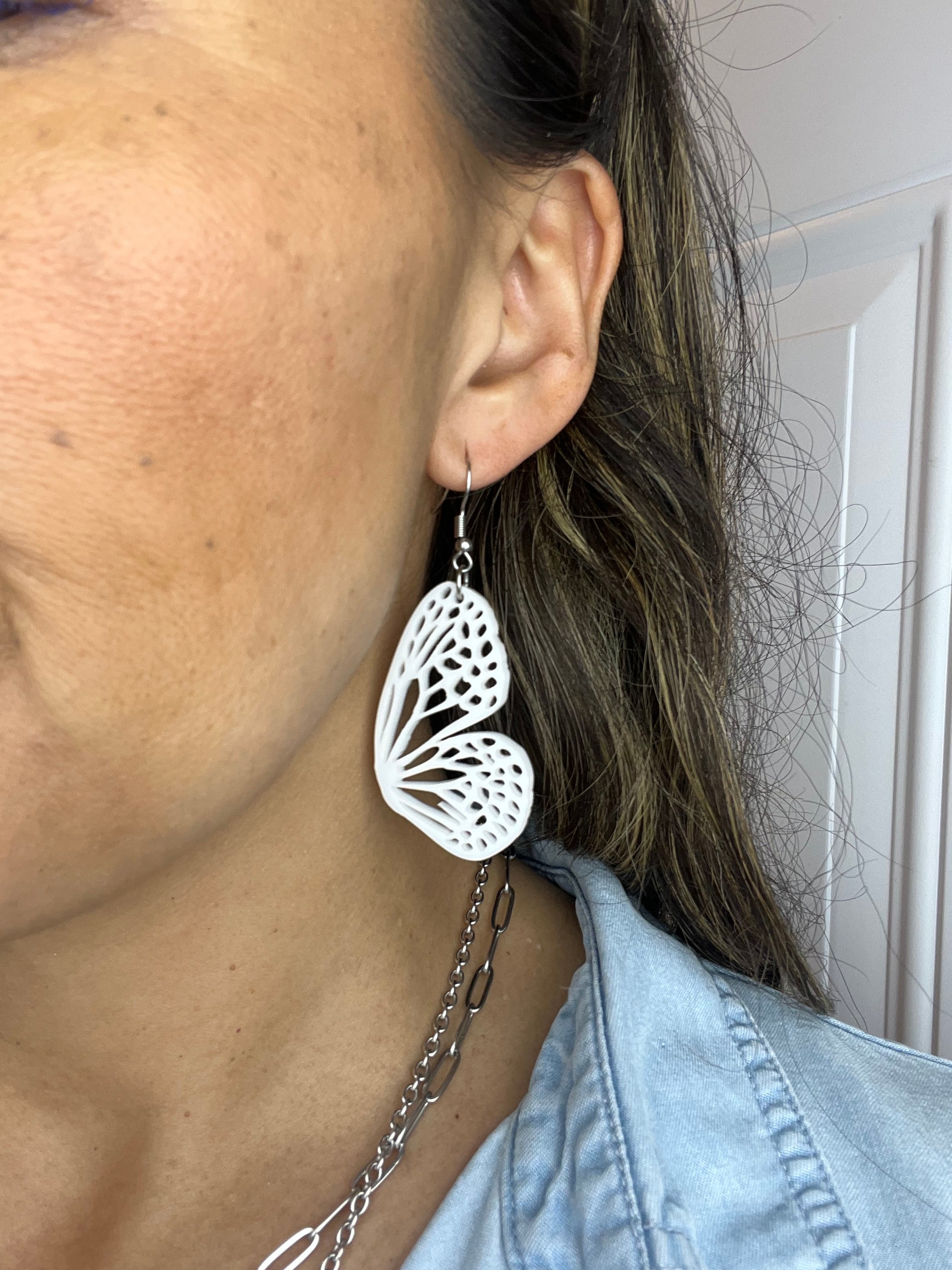 Small White Acrylic Butterfly Wing Earrings