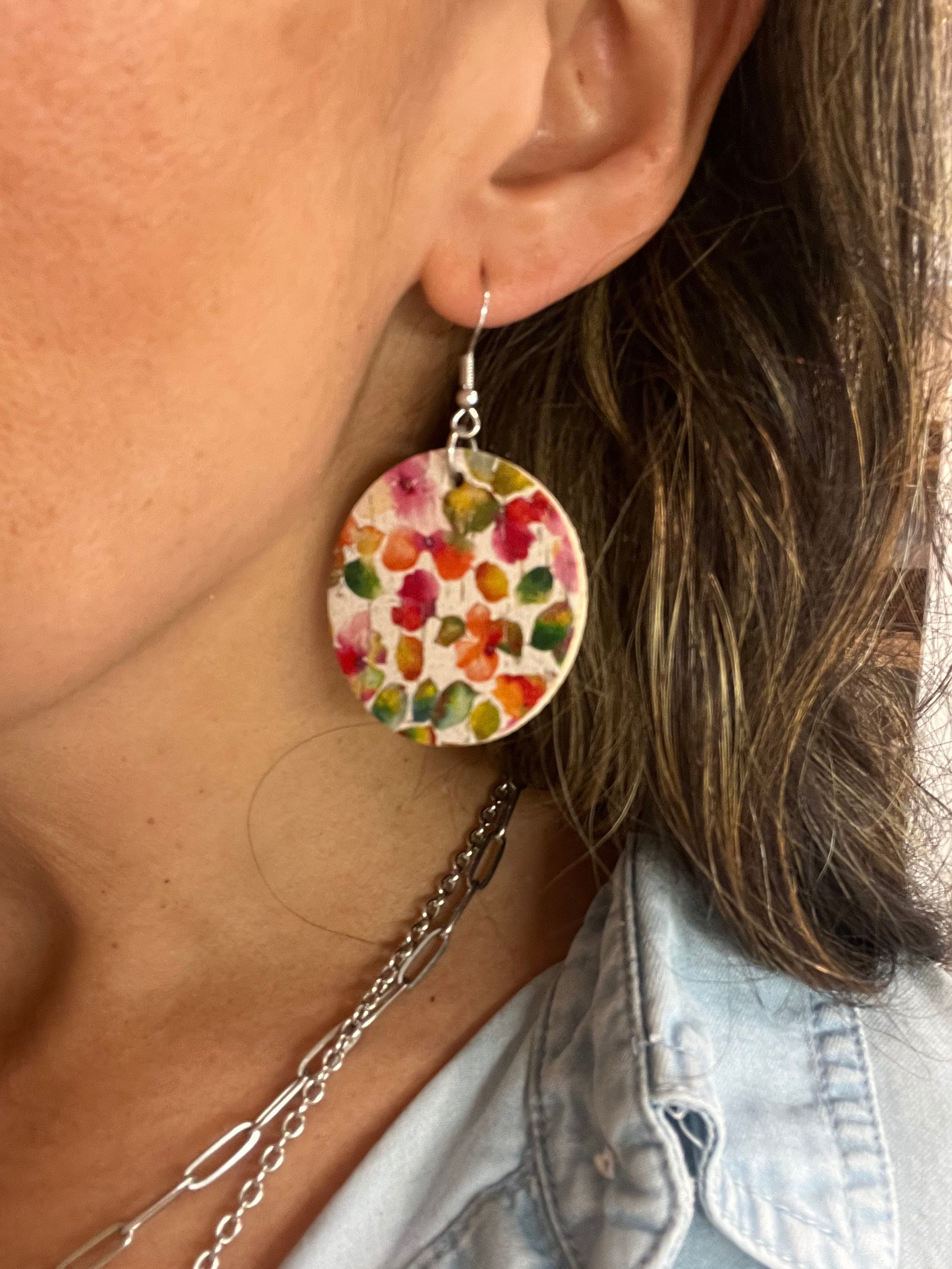 Impatiens Floral Cork Earrings