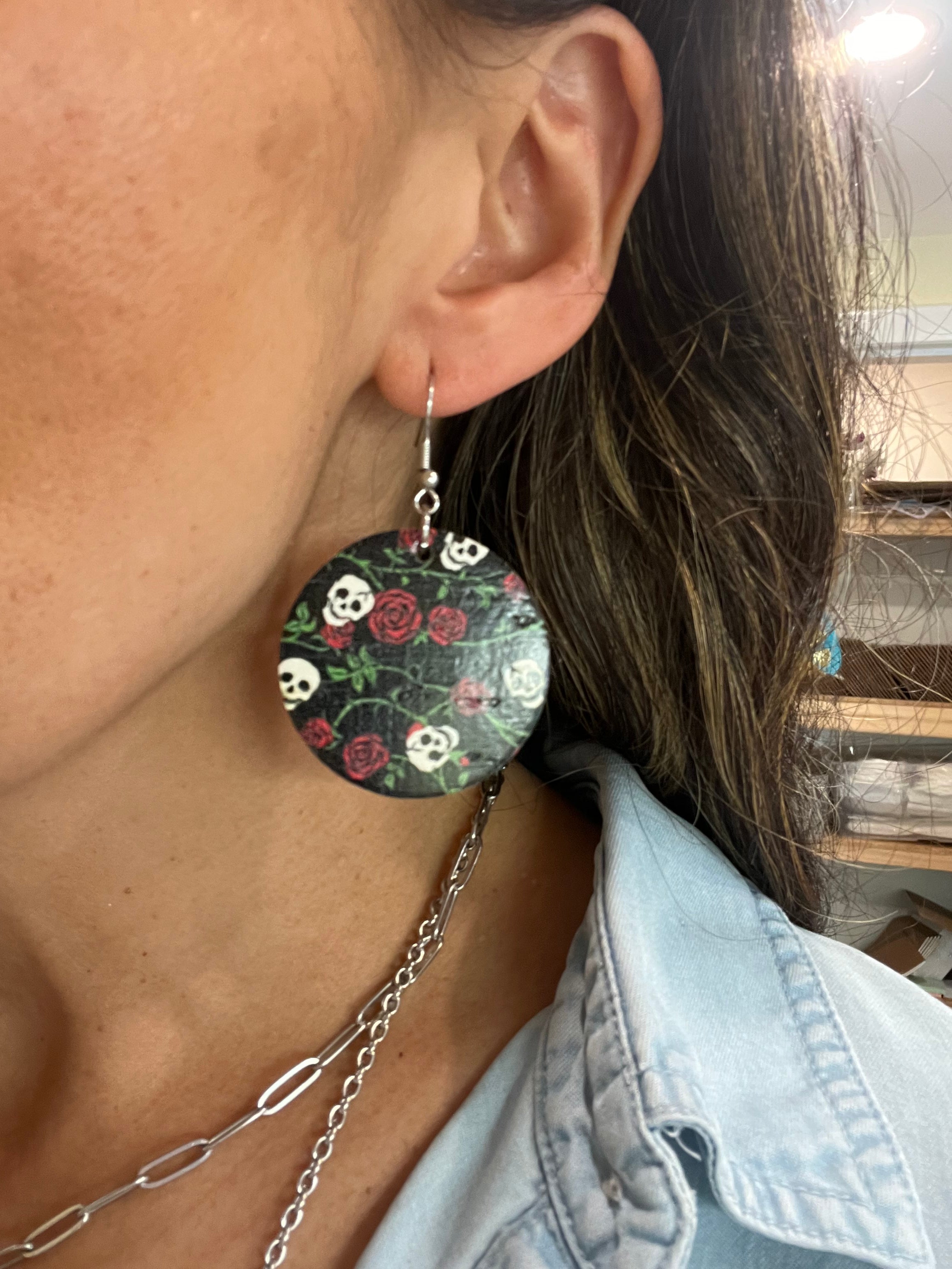 Rose and Skull Cork Earrings