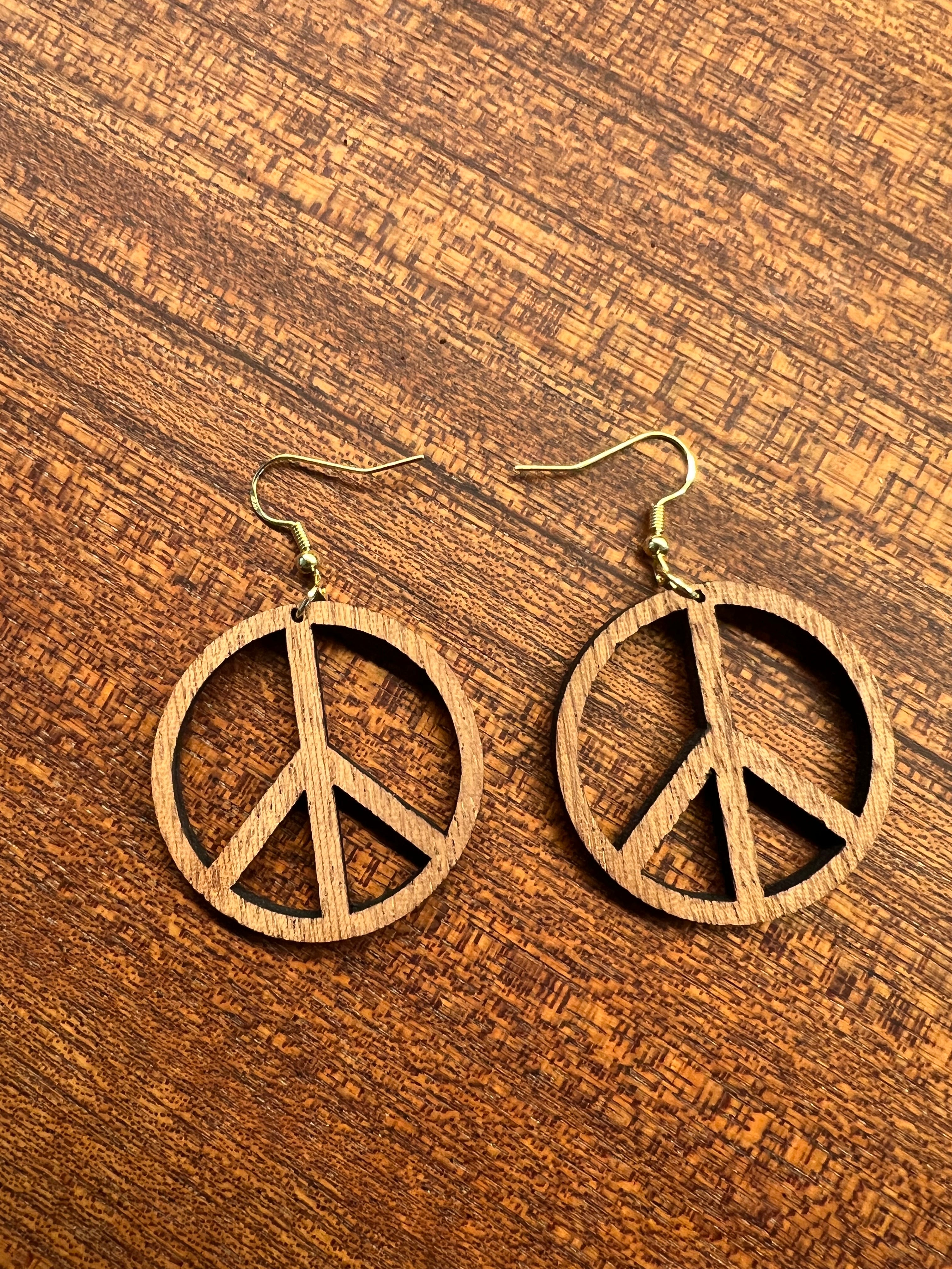 Small Wood Peace Sign Earrings