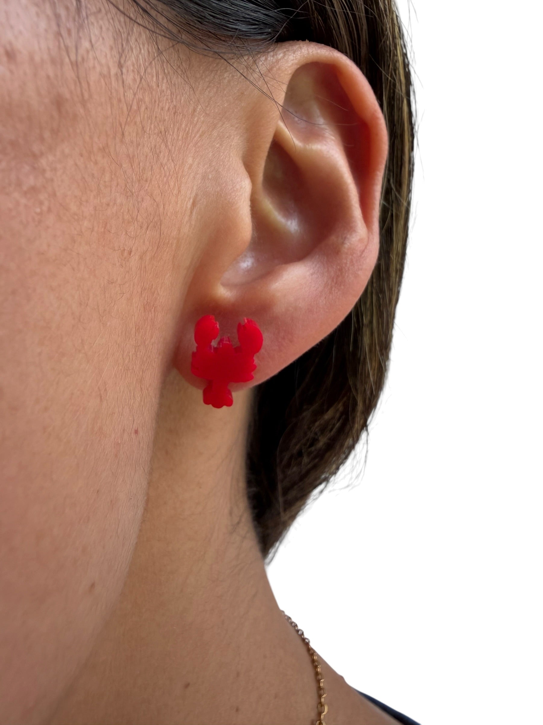 Red Shimmer Lobster Stud Earrings