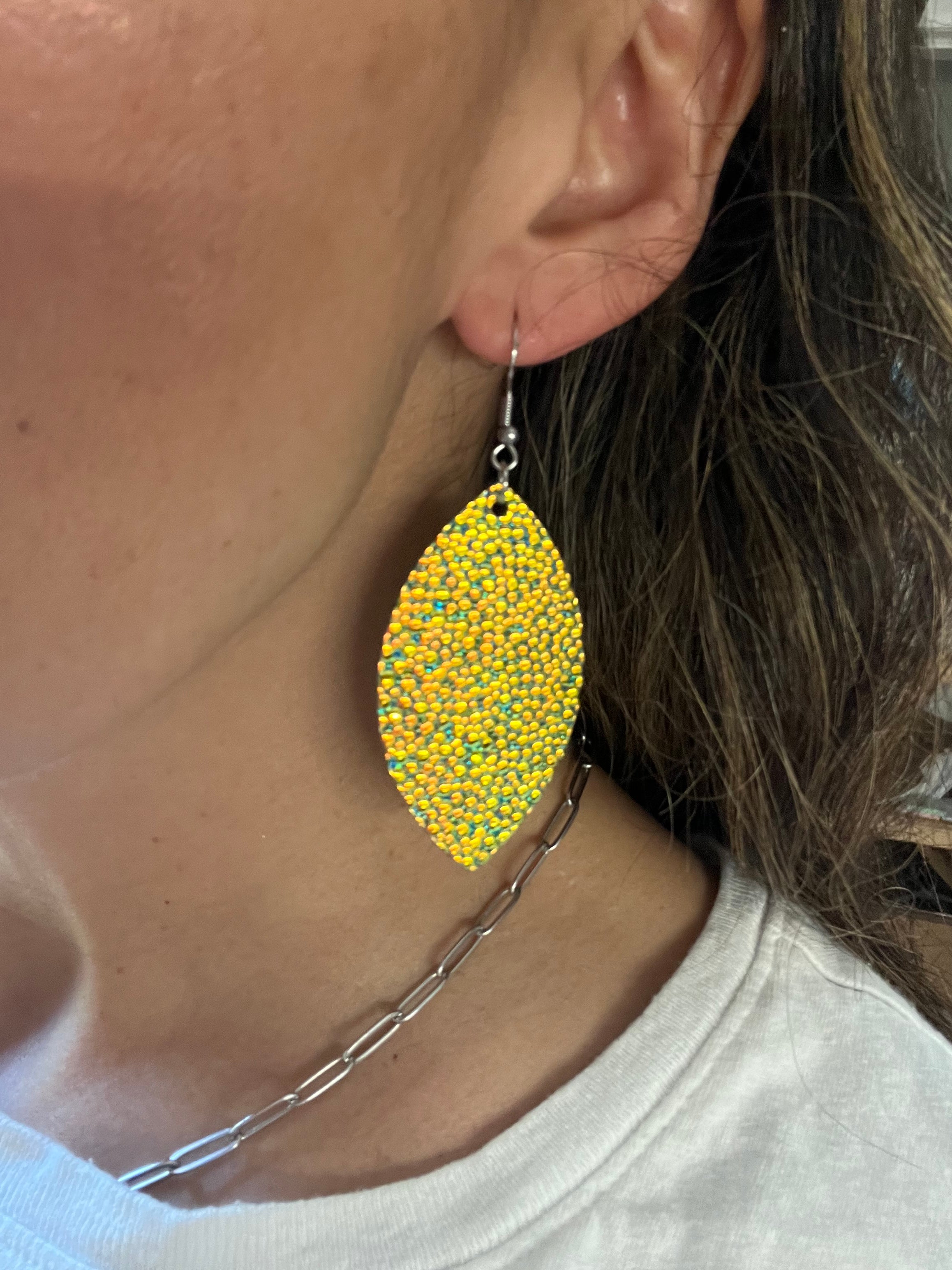 Green and Gold Bubble Leaf Earrings