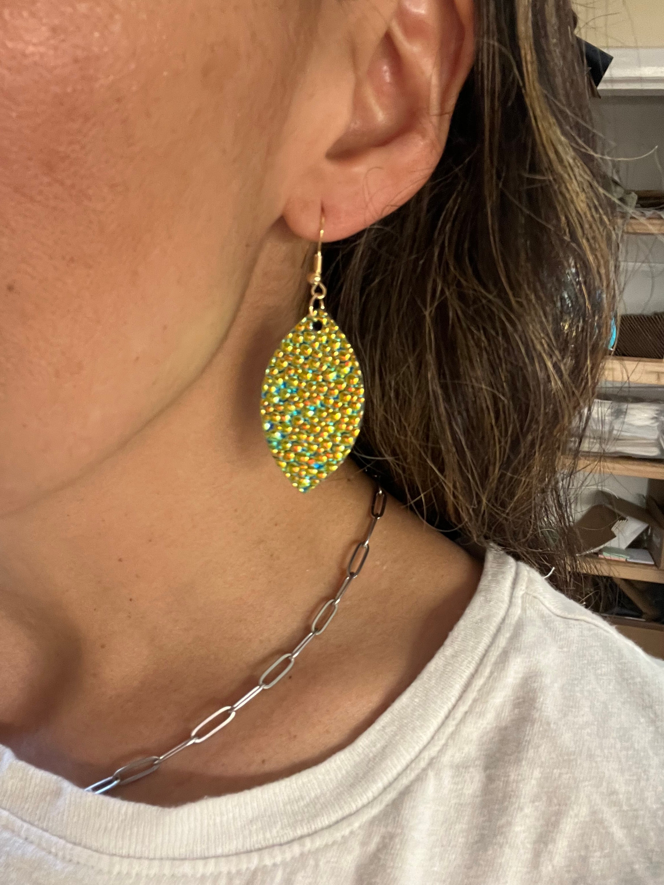 Green and Gold Bubble Leaf Earrings