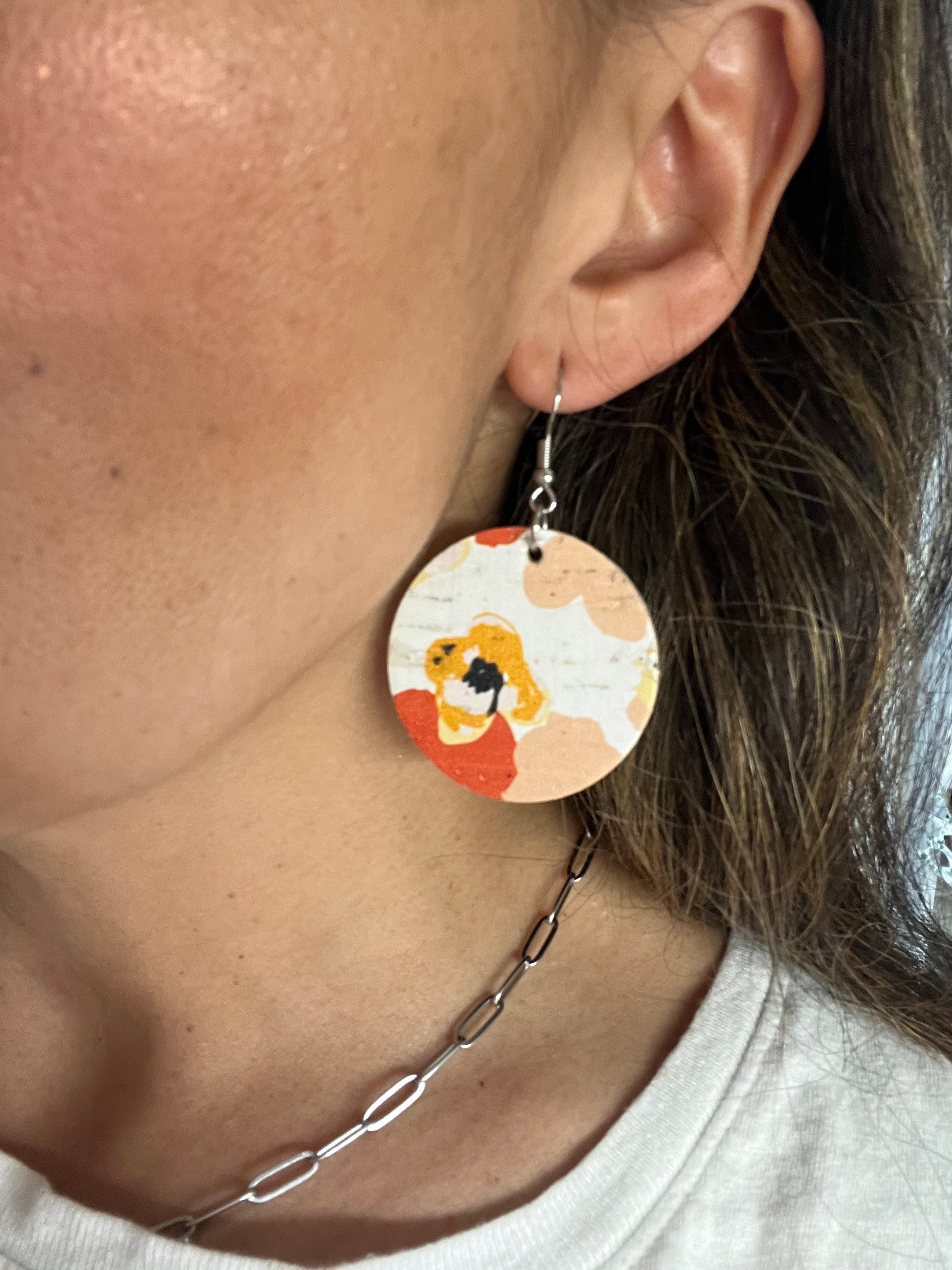 Orange Poppy Floral Cork Earrings