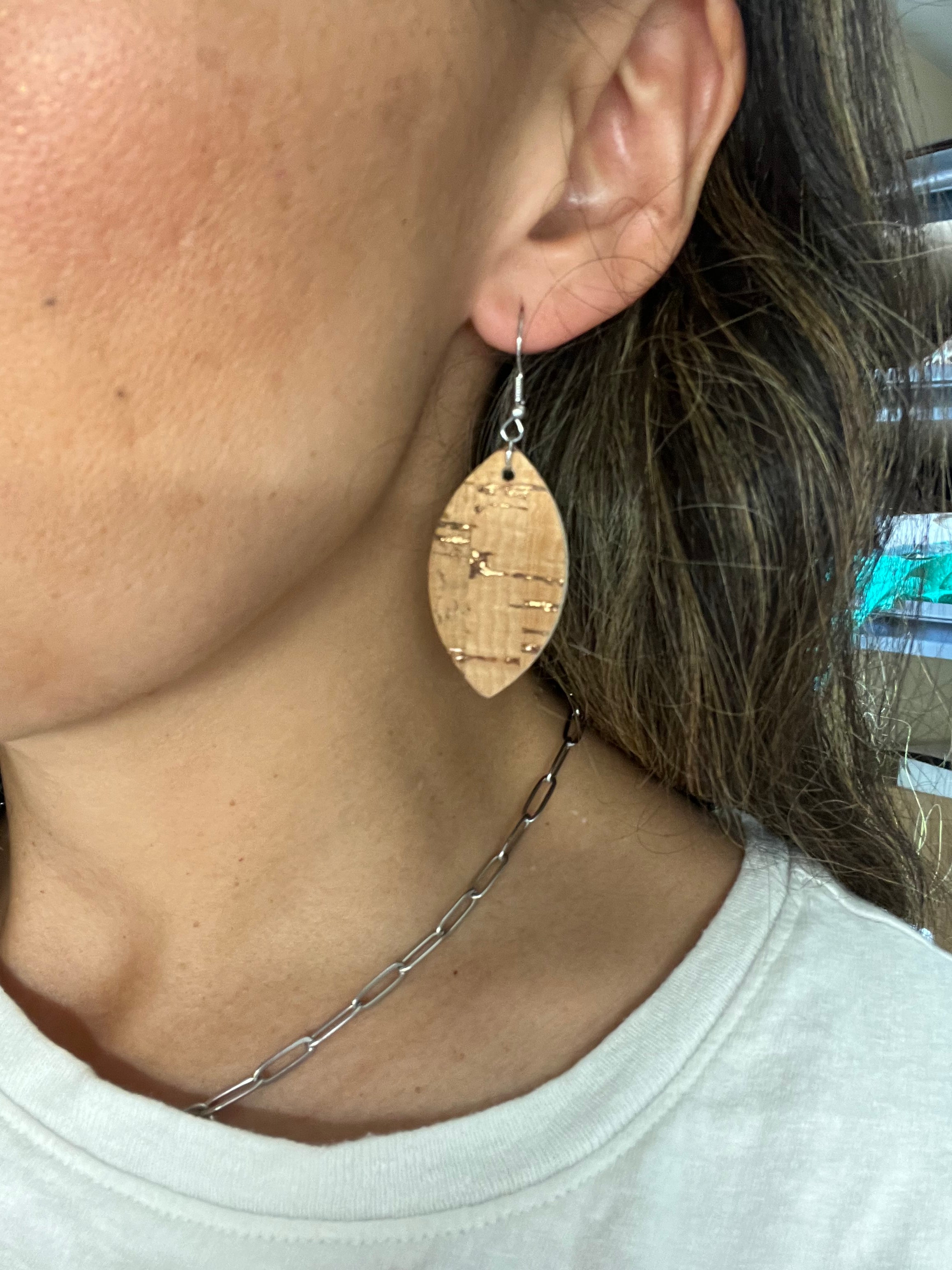 Cork and Rose Gold Leaf Earrings