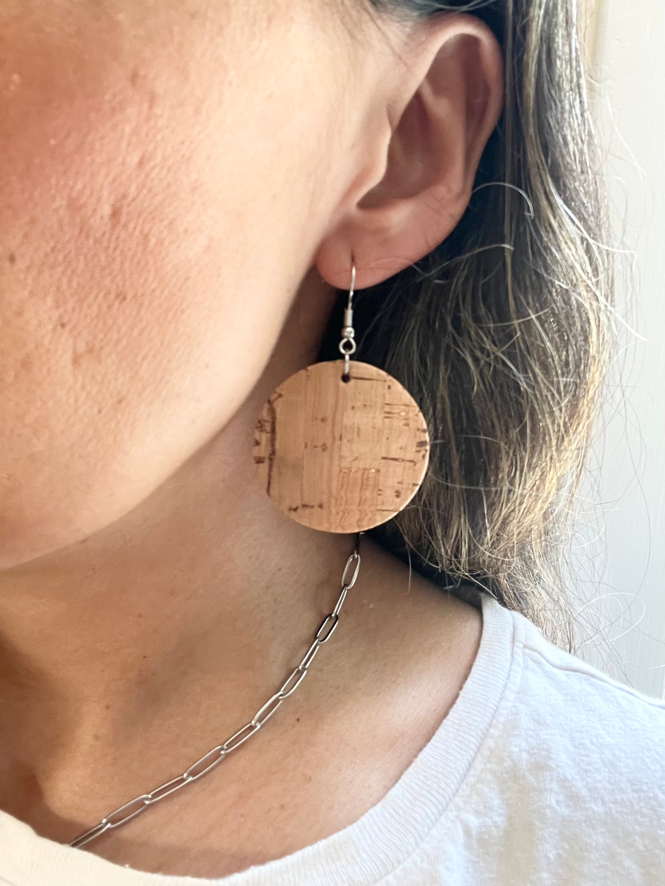 Cork and Rose Gold Leaf Earrings