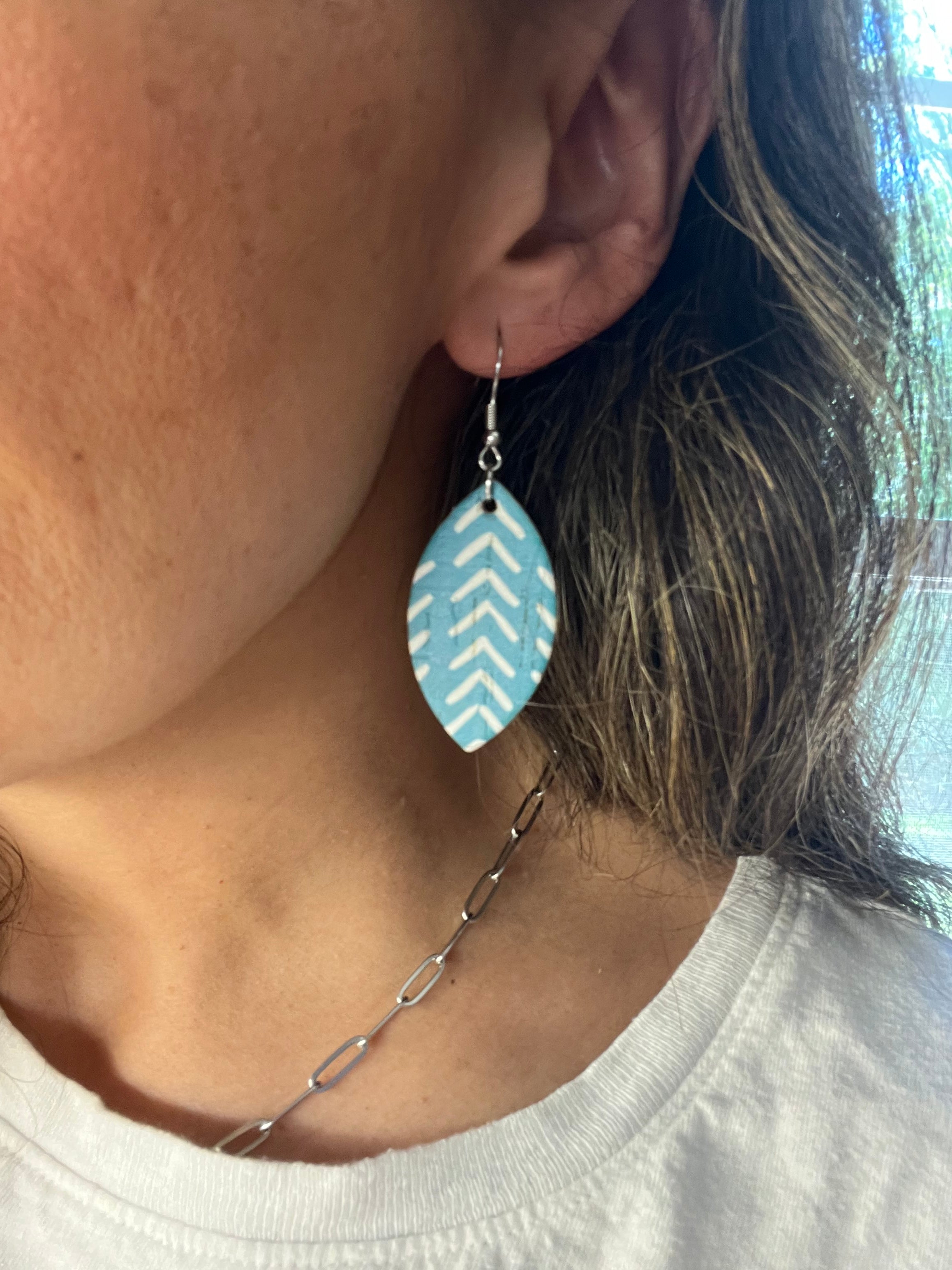 Turquoise and White Chevron Cork Earrings