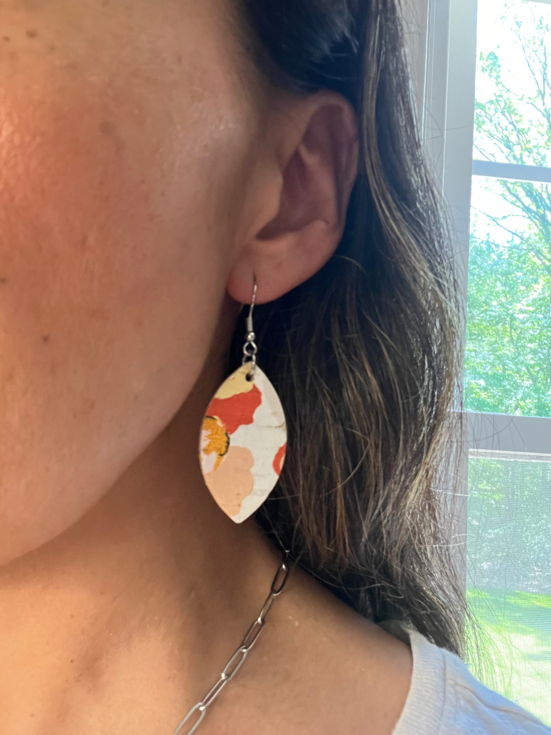 Orange Poppy Floral Cork Earrings