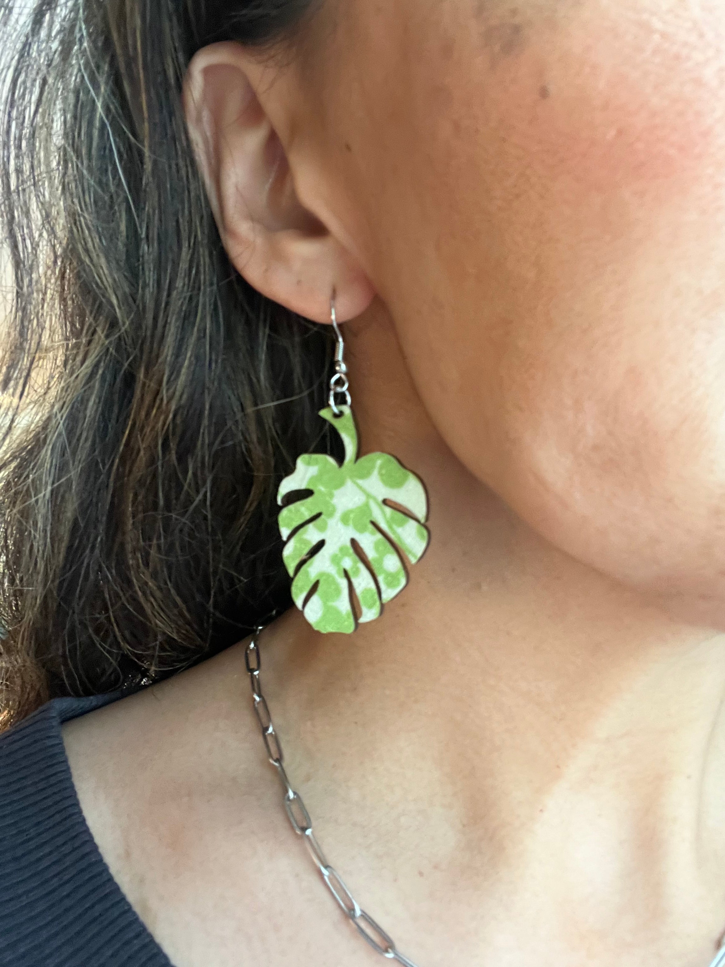 Upcycled Monstera Leaf Earrings