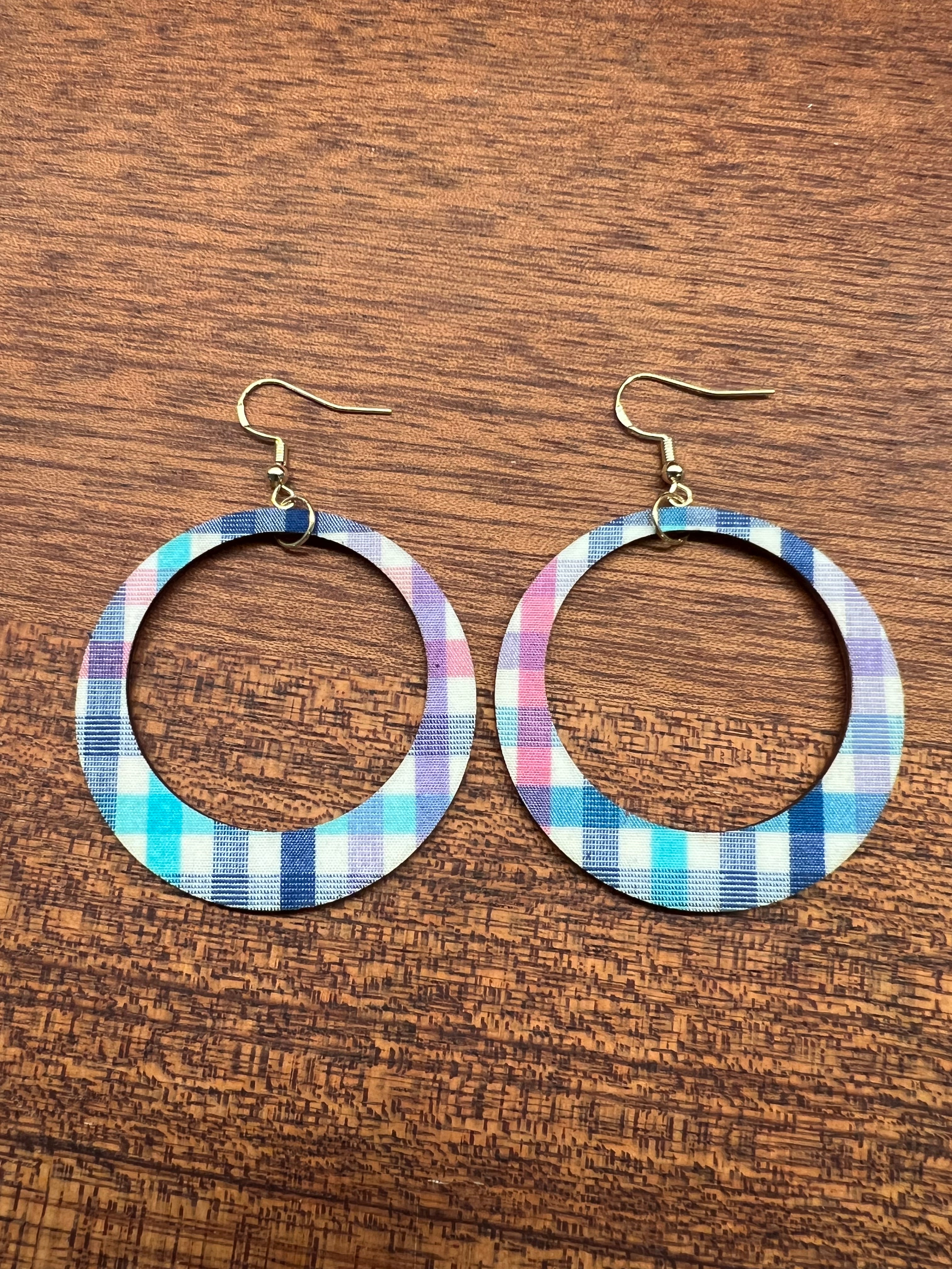 Upcycled Spring Plaid Hoop Earrings