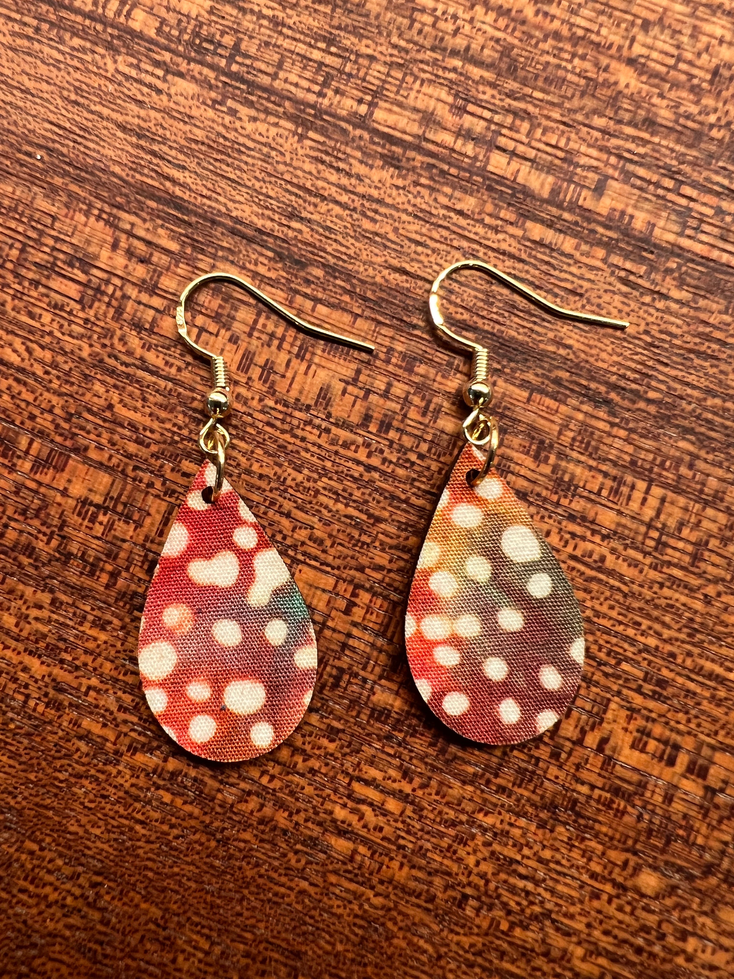 Upcycled Rainbow Tie Dye Dot Floral Mini Teardrop Earrings