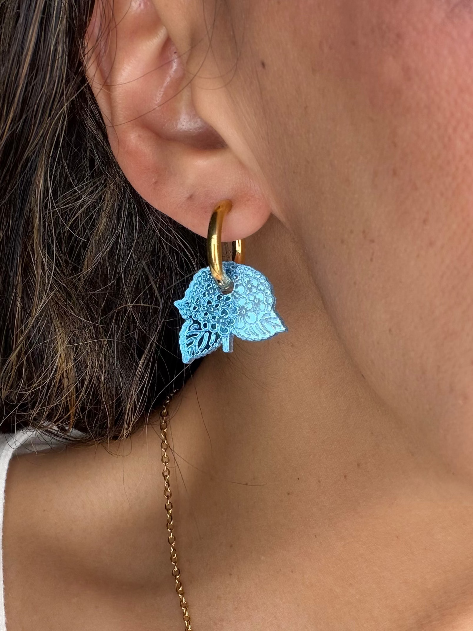 Light Blue Hydrangea Charm Hoops