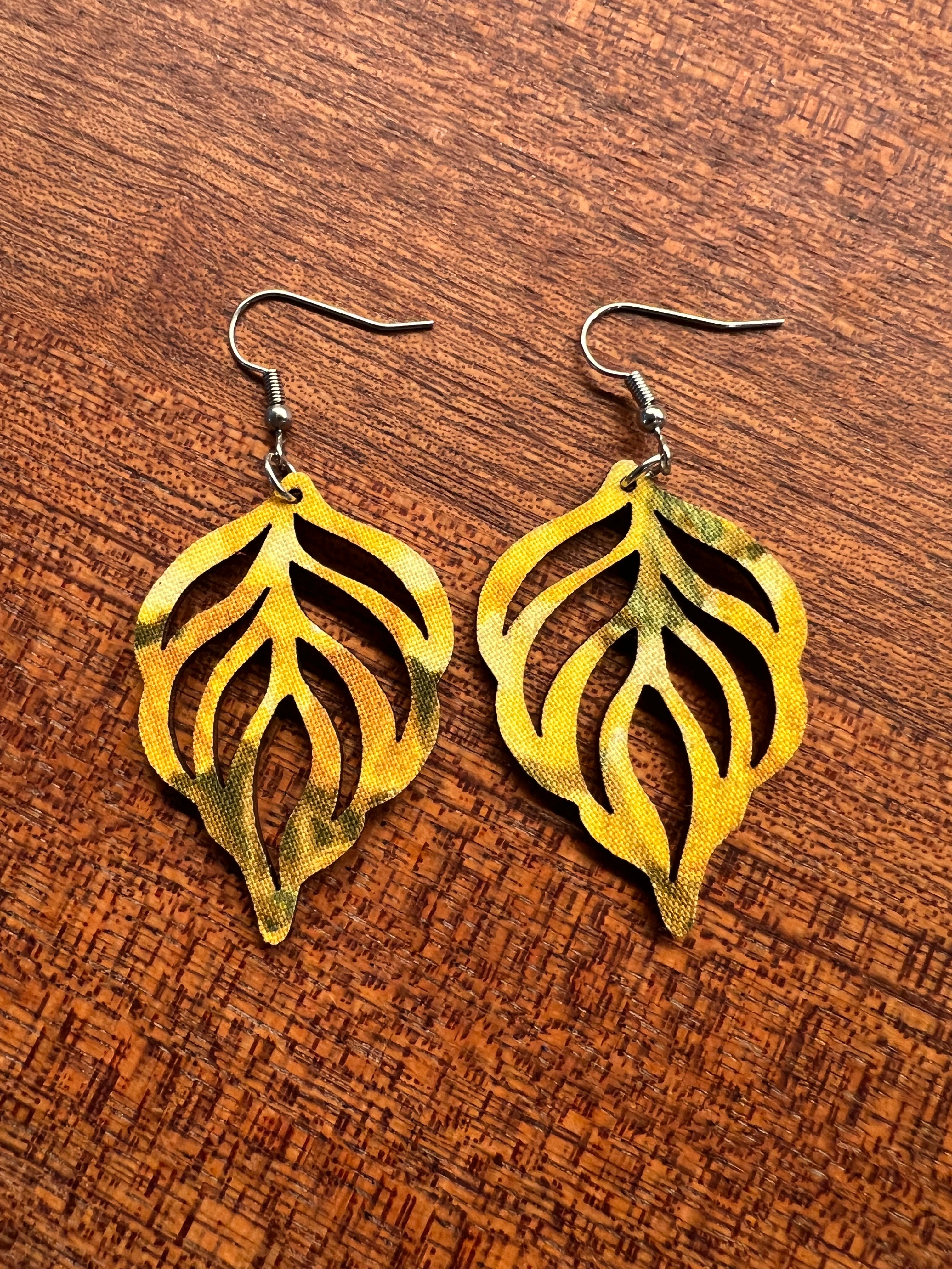 Upcycled Yellow Feather Leaf Earrings