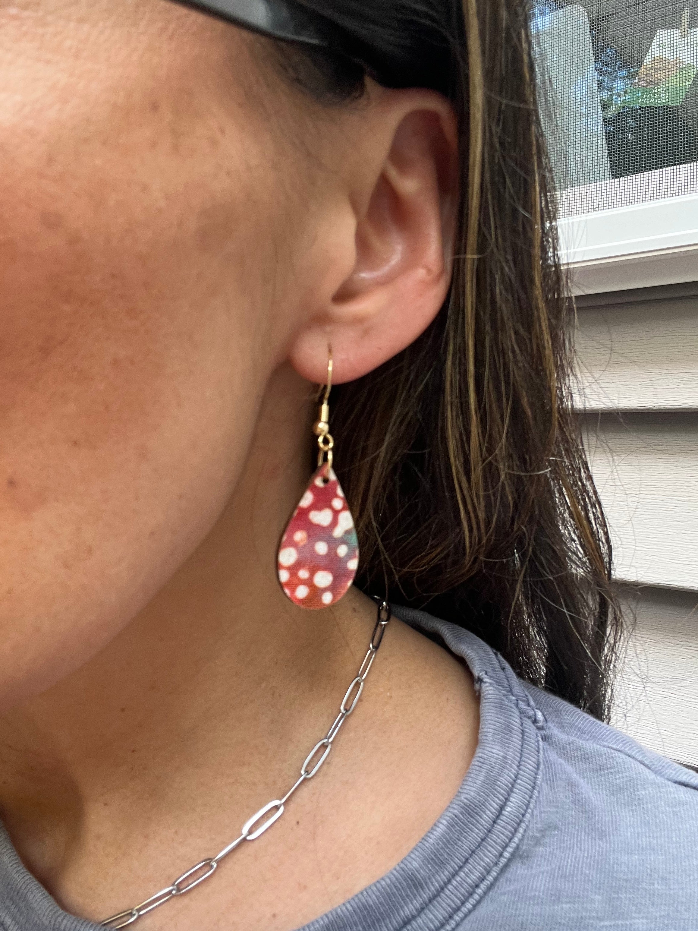 Upcycled Rainbow Tie Dye Dot Floral Mini Teardrop Earrings