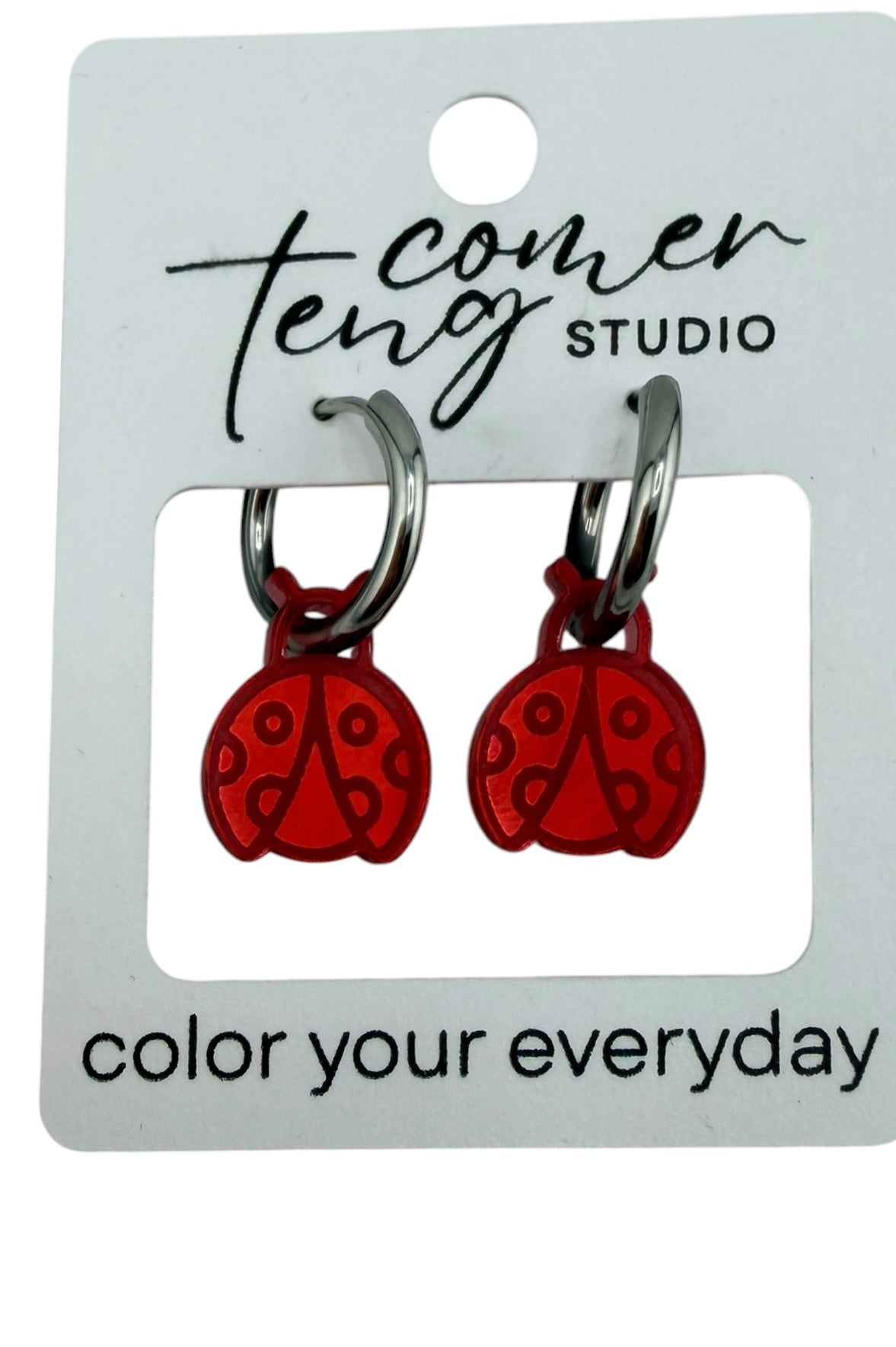 Ladybug Charm Hoop Earrings