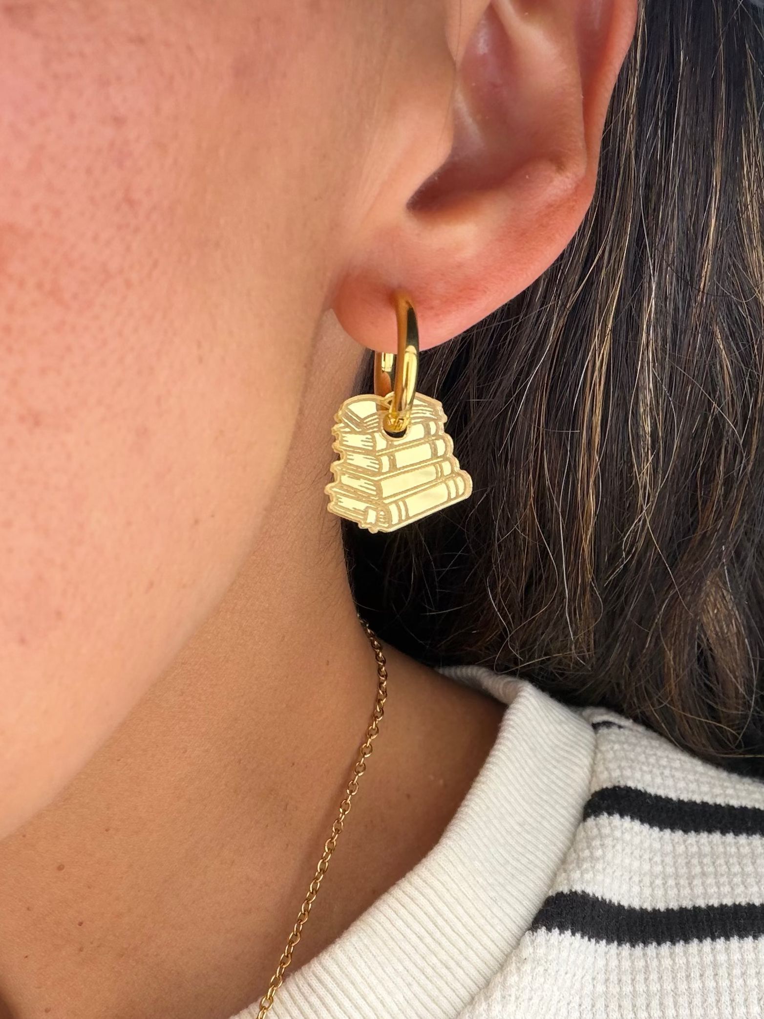 Stack of Books Charm Hoop Earrings