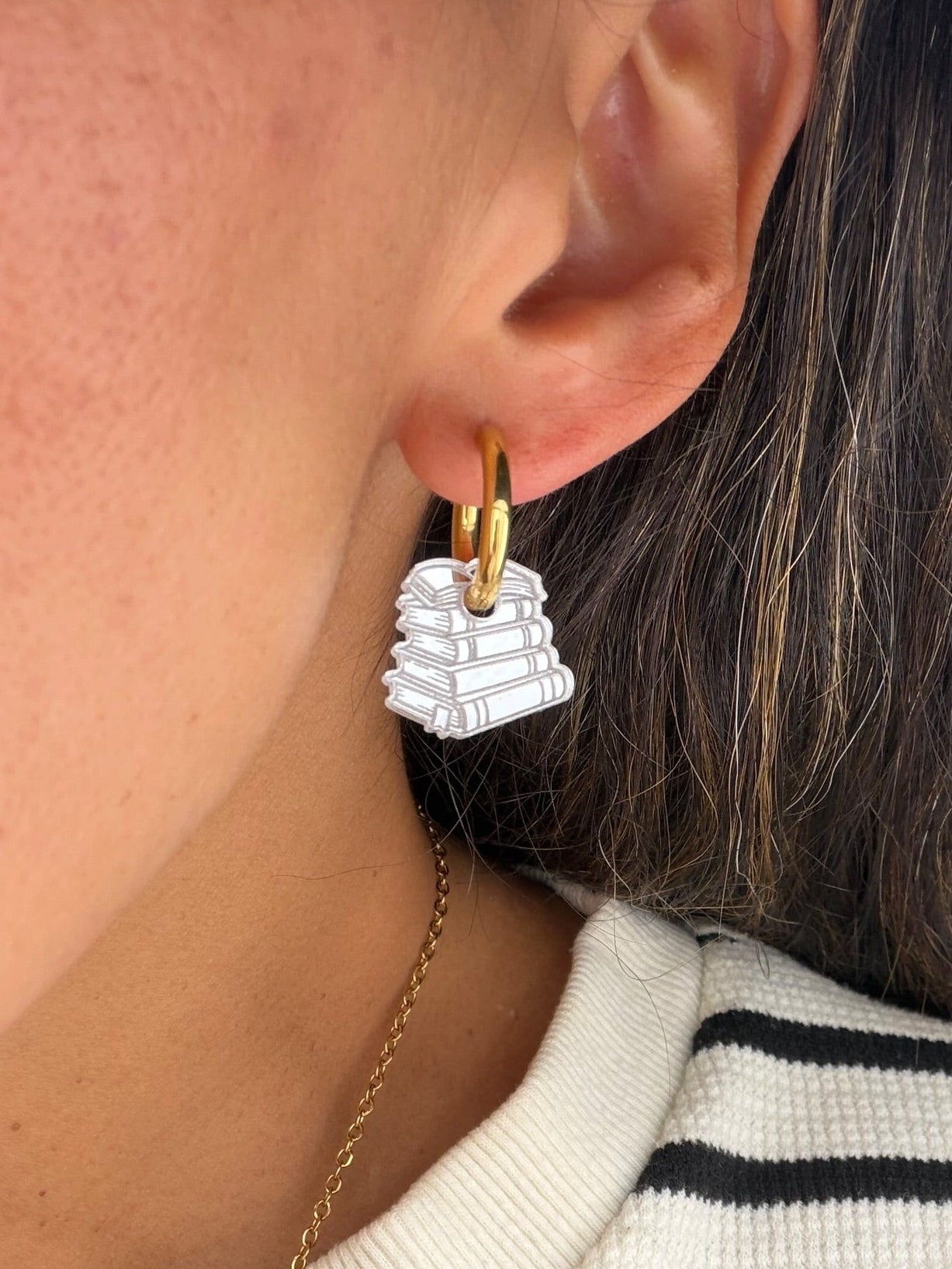 Stack of Books Charm Hoop Earrings