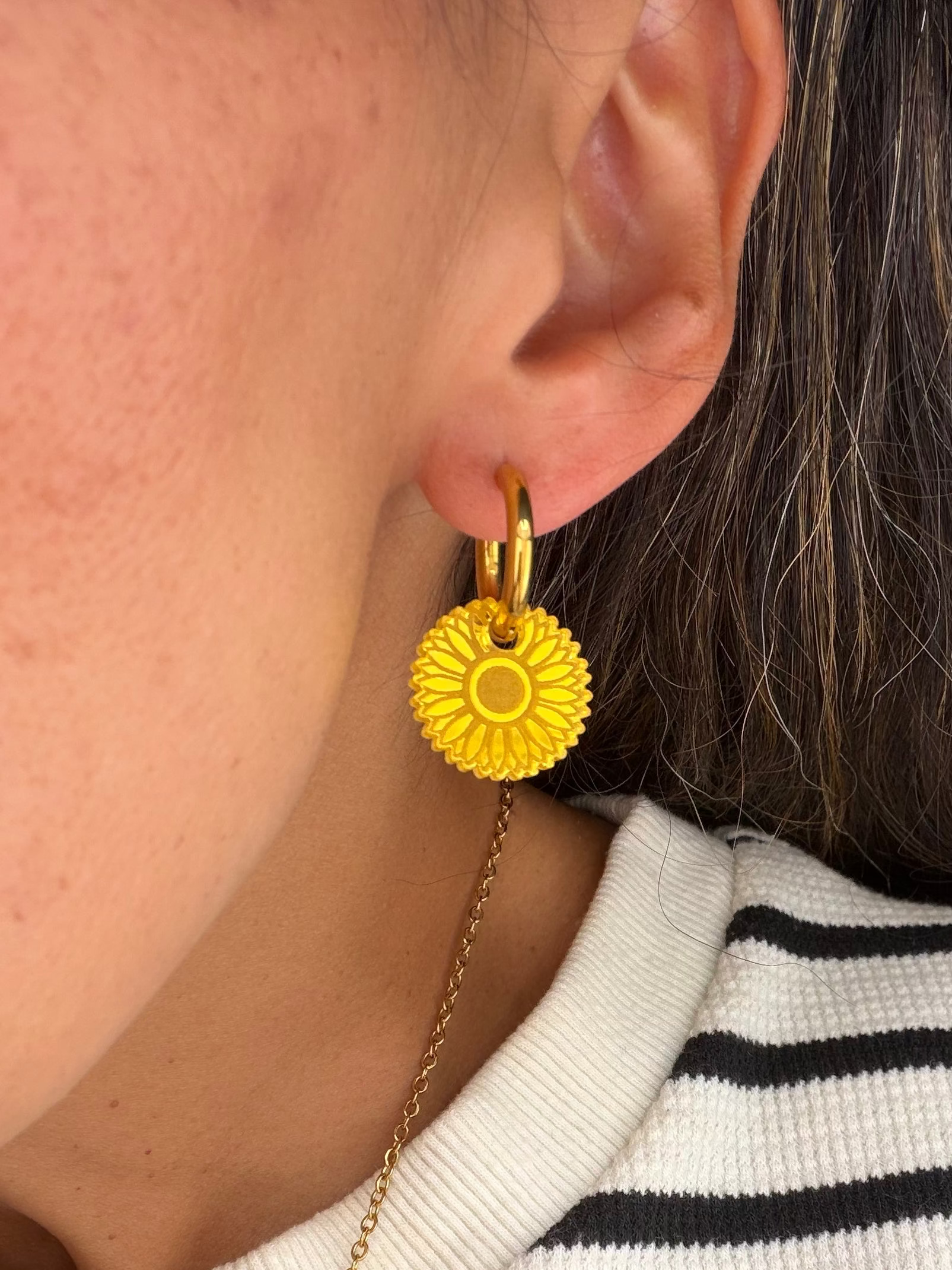 Sunflower Charm Hoop Earrings