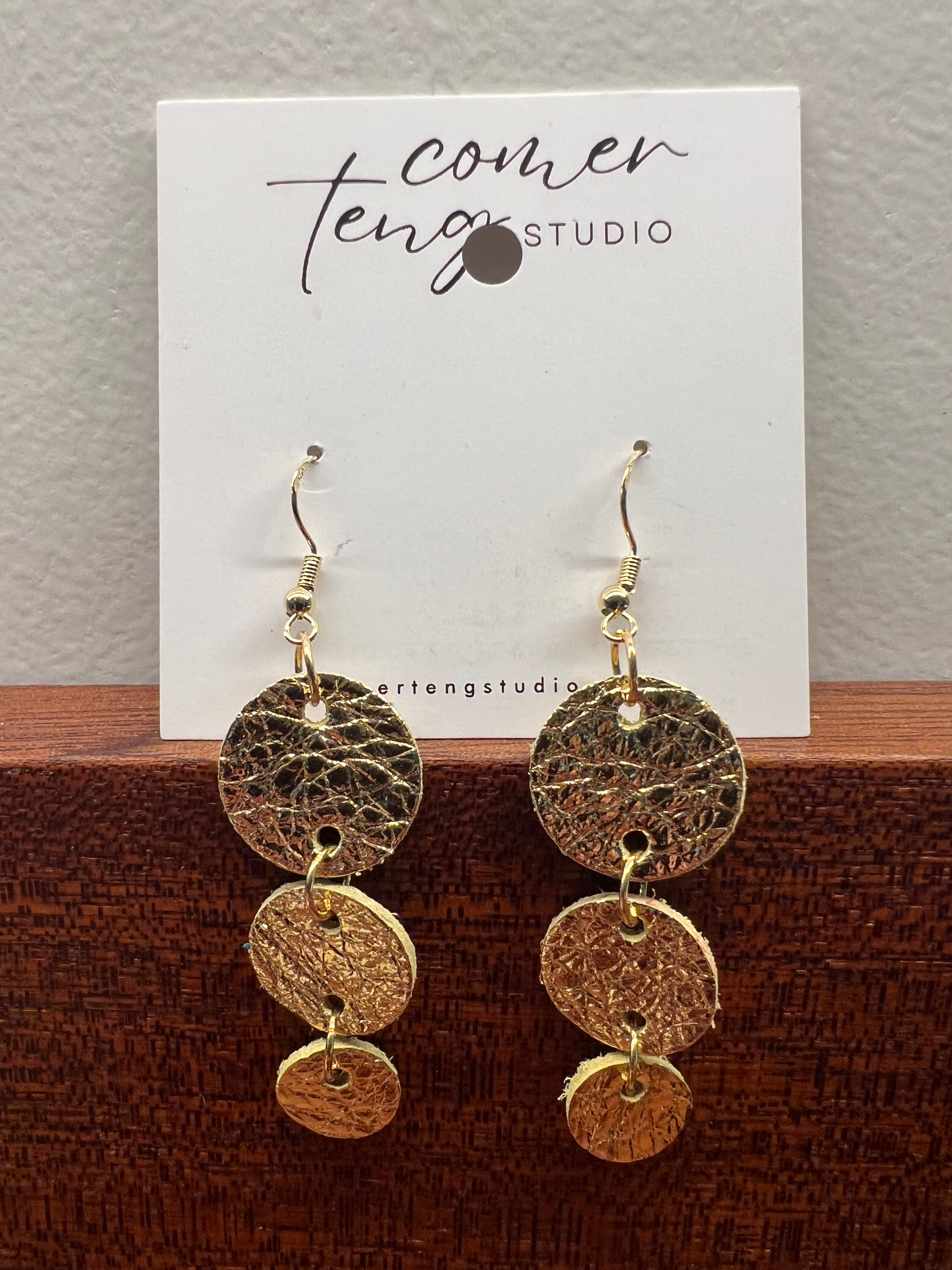 Rose Gold Leather Trio Earrings