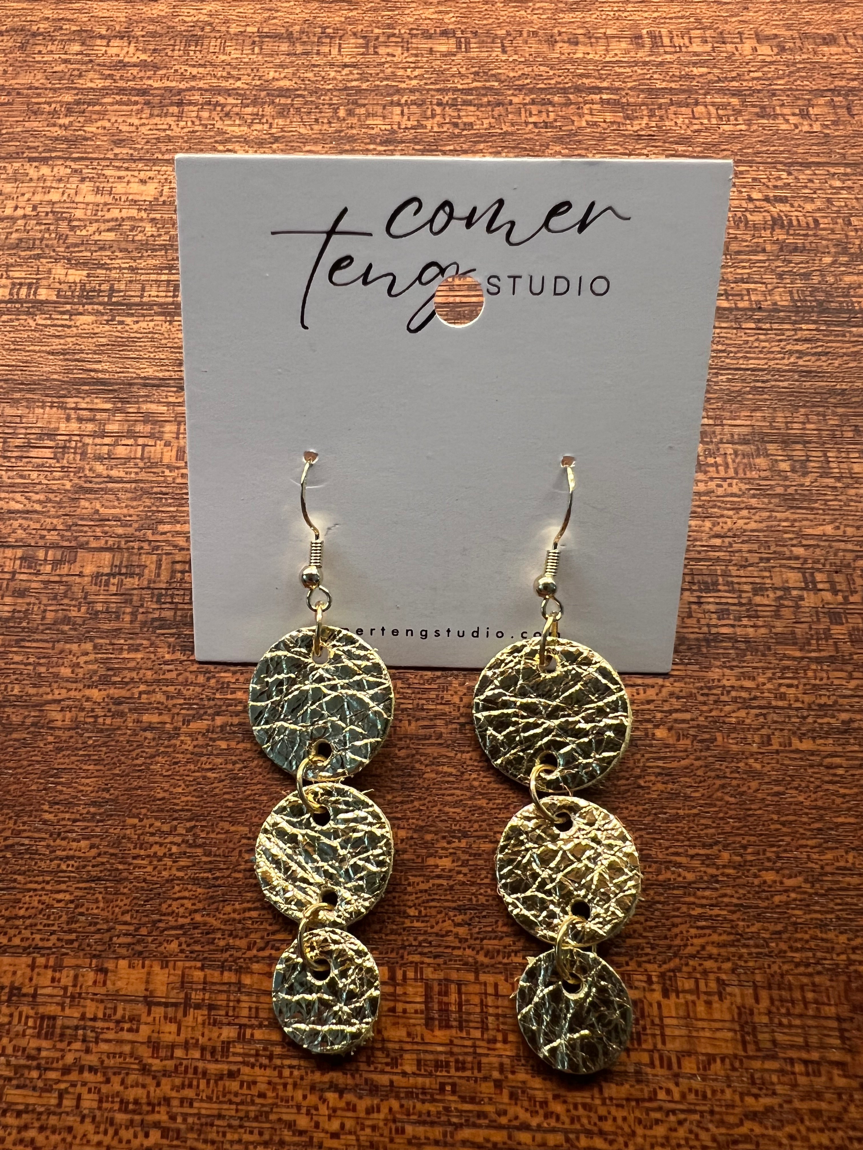 Gold Leather Trio Earrings