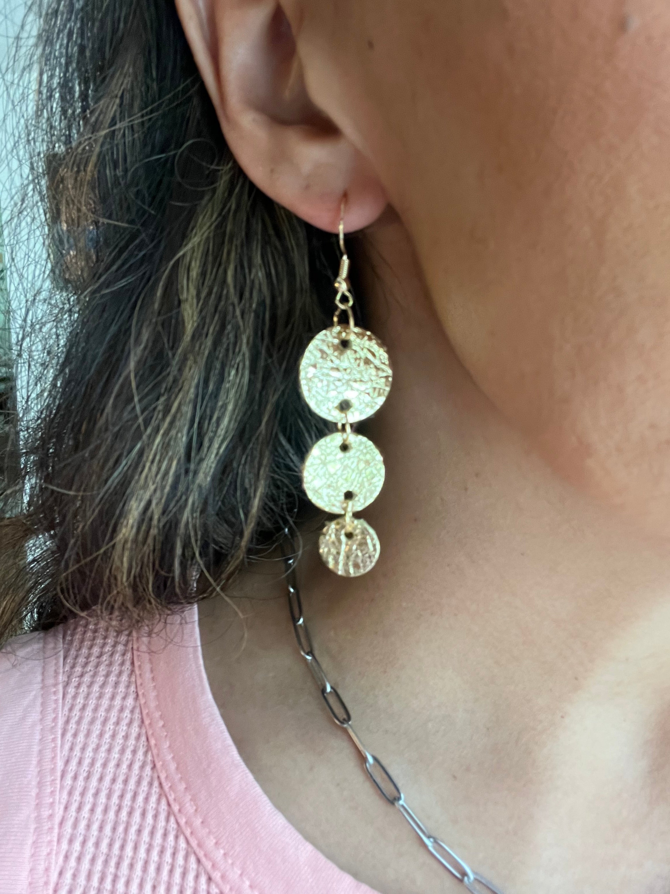 Gold Leather Trio Earrings