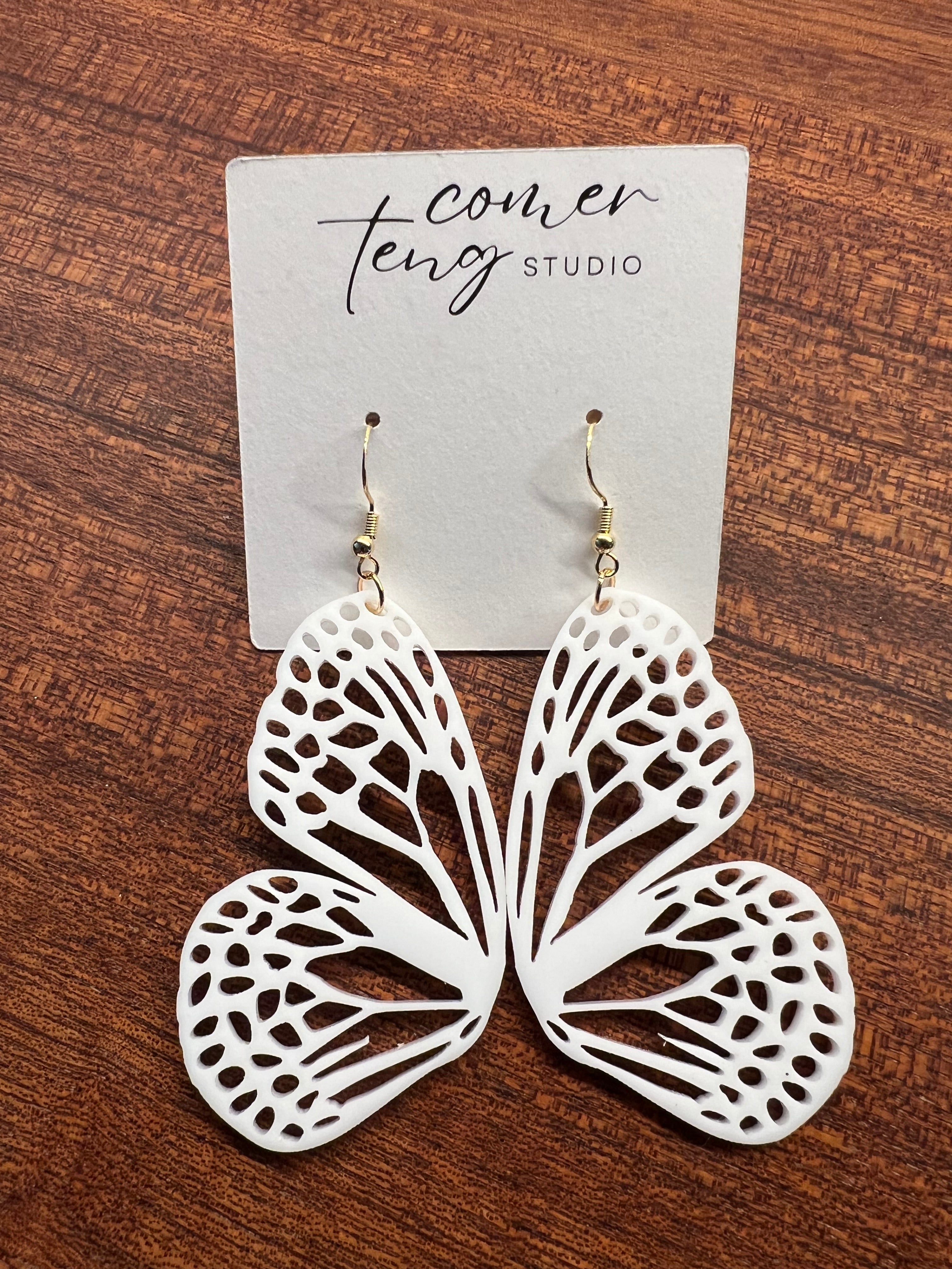 White Acrylic Butterfly Wing Earrings