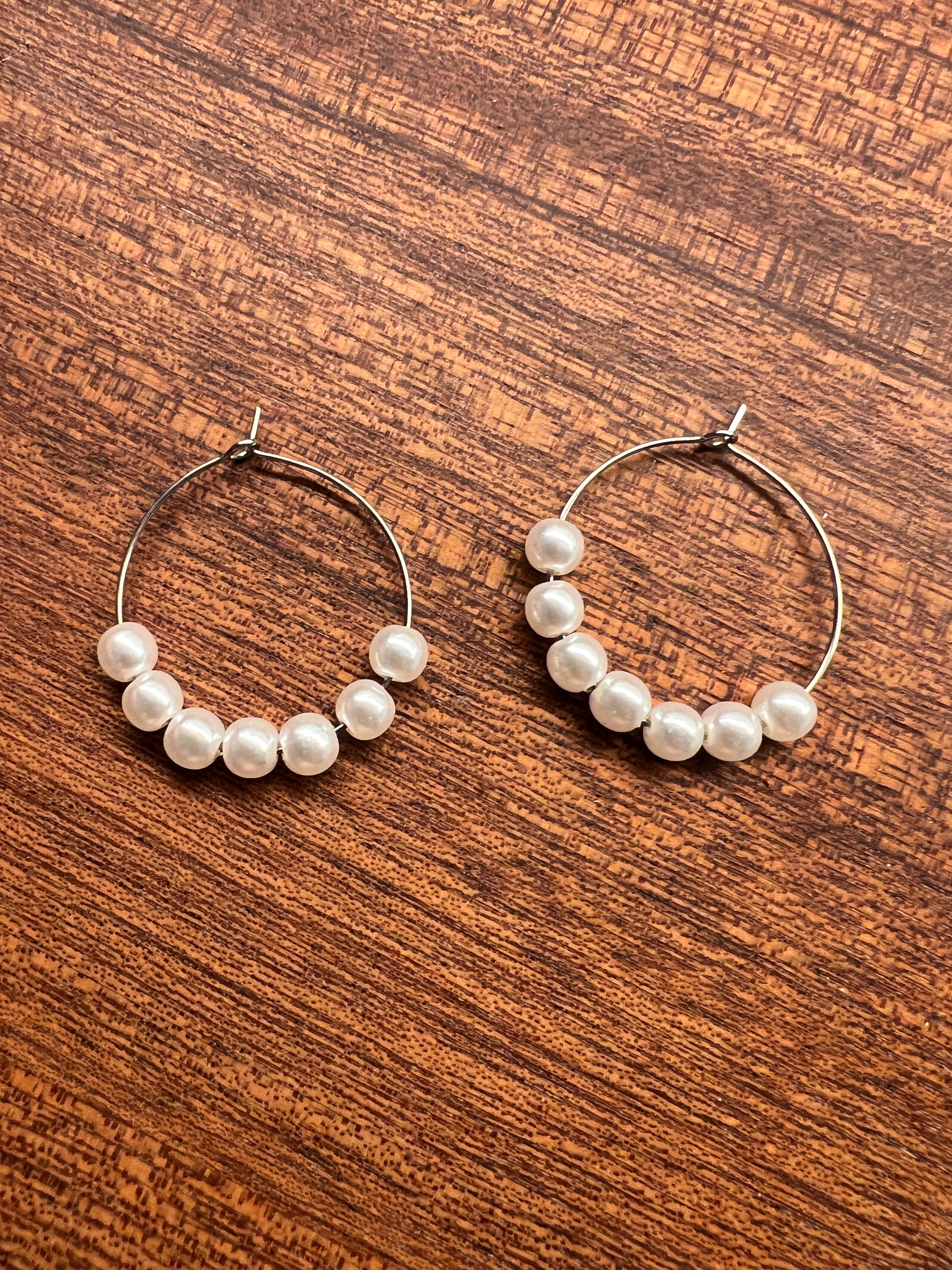 Upcycled White Pearl Hoop Earrings