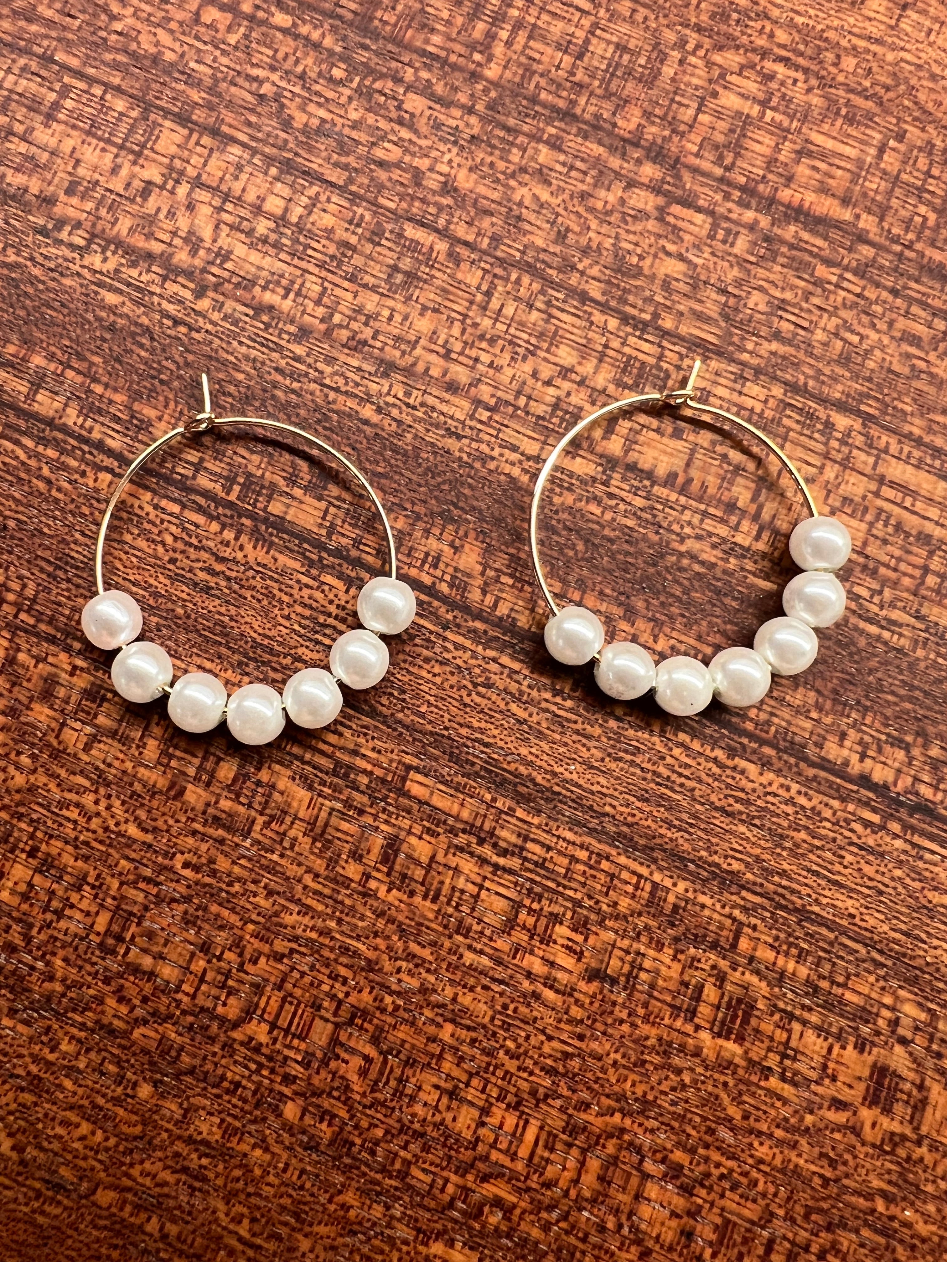 Upcycled White Pearl Hoop Earrings