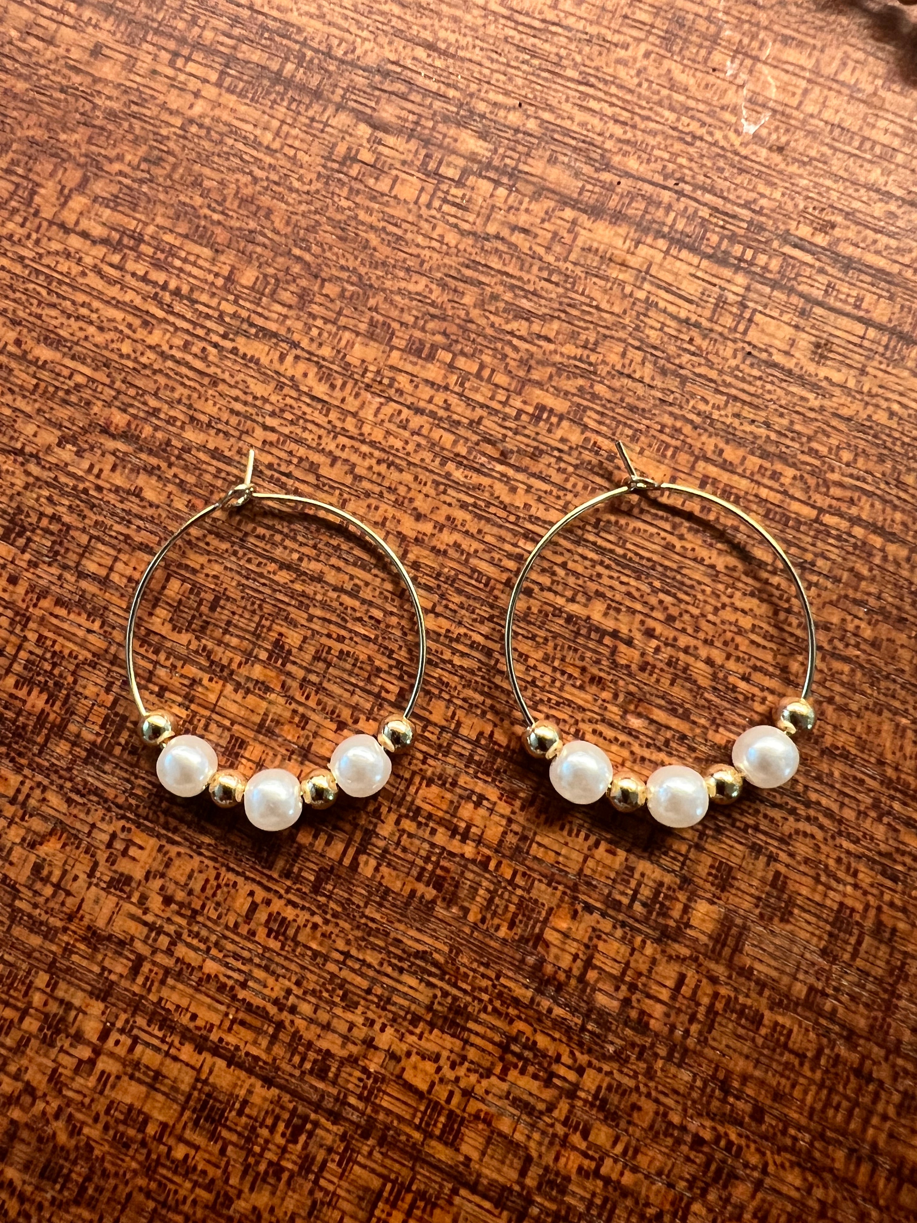 Upcycled Pearl and Gold Beaded Hoops