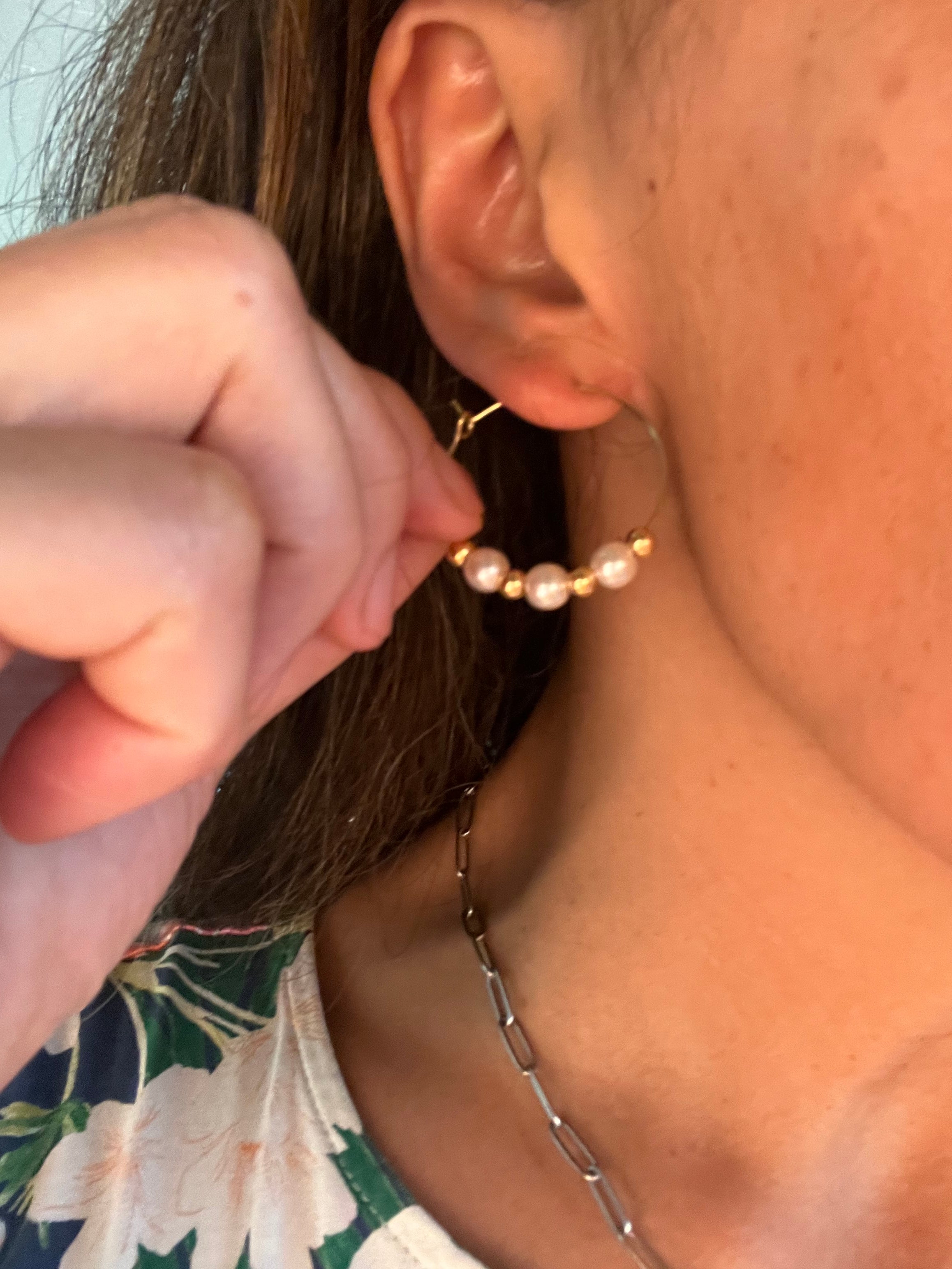 Upcycled Pearl and Gold Beaded Hoops