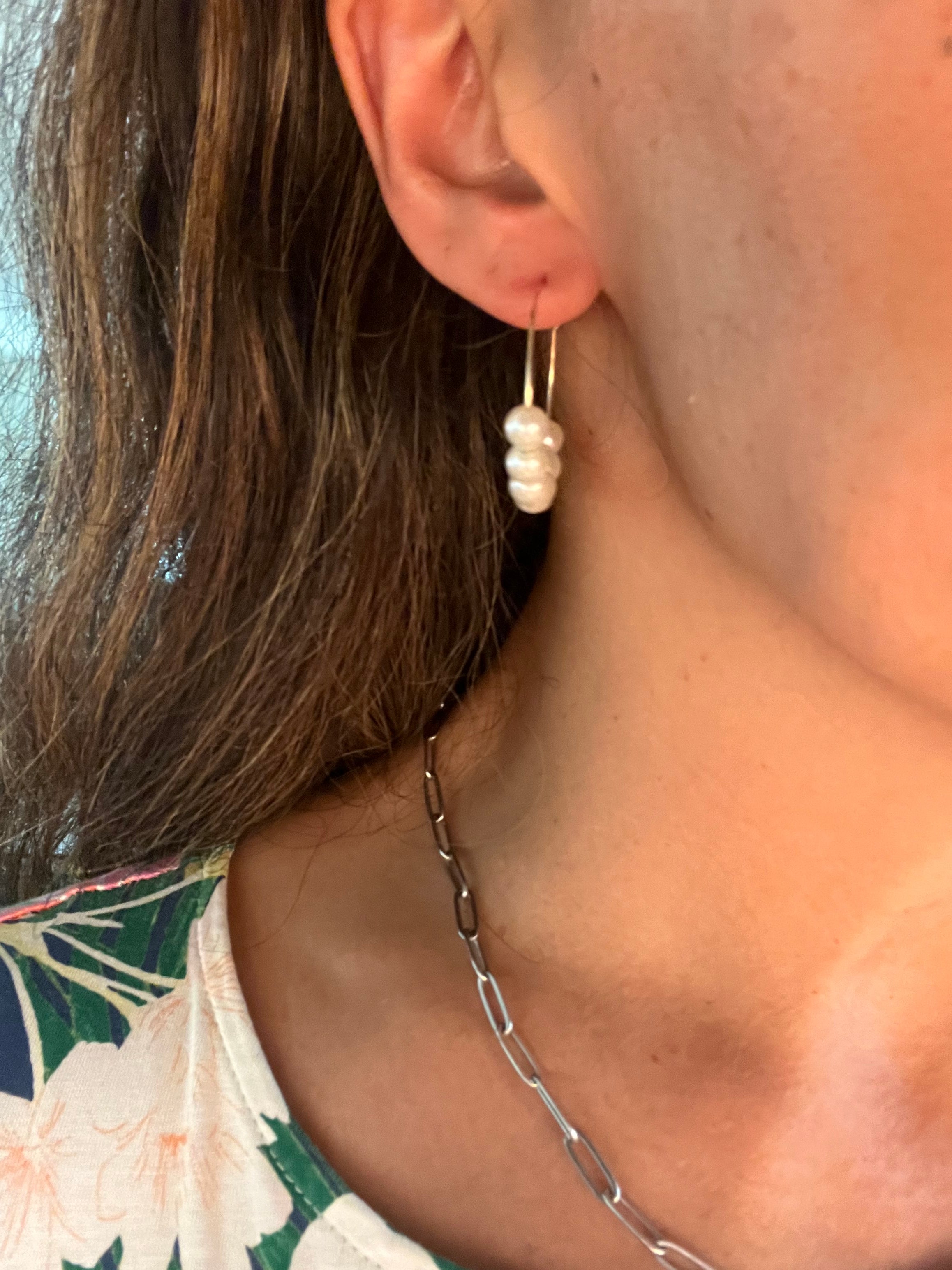 Upcycled White Pearl Hoop Earrings