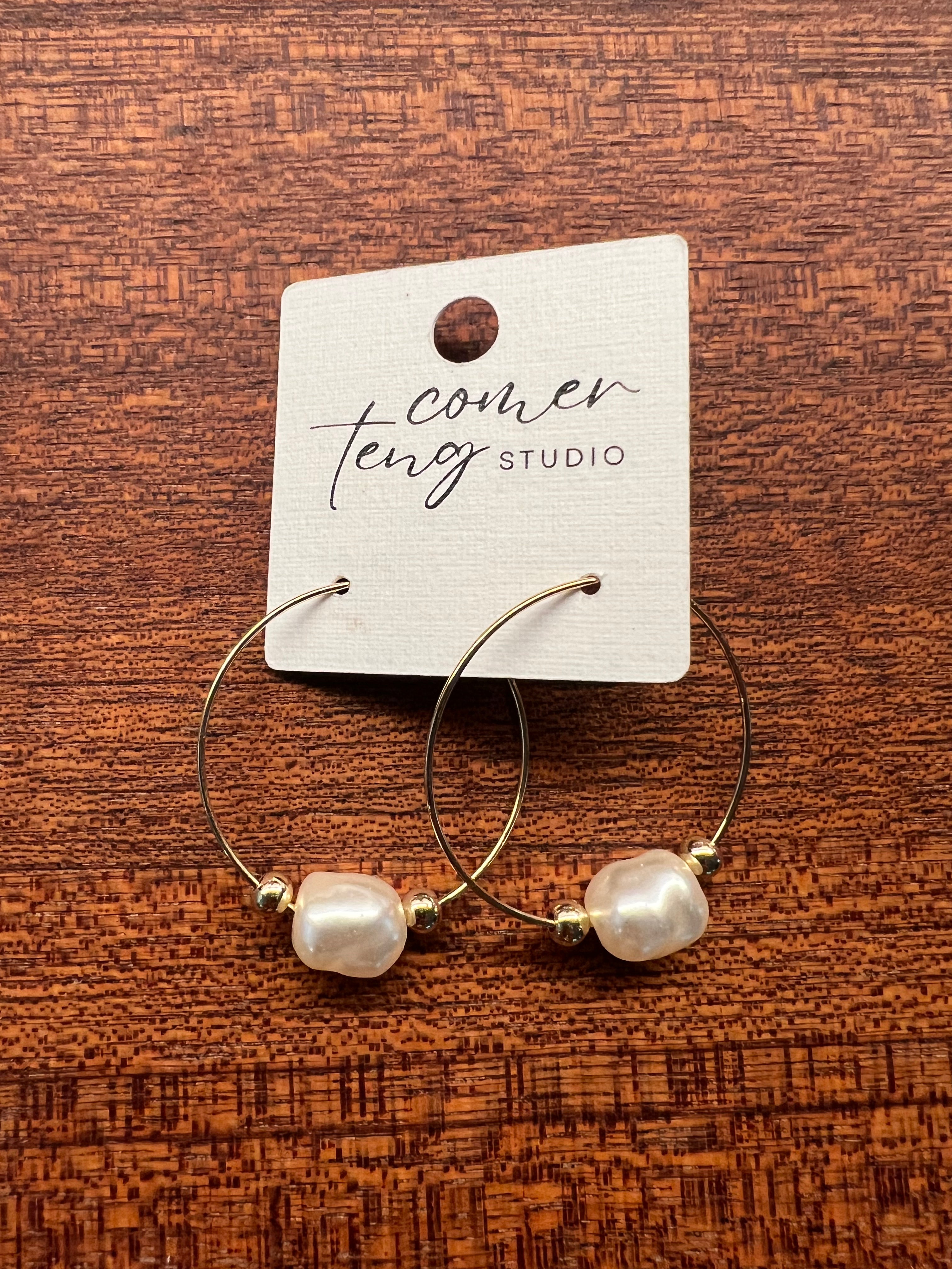 Upcycled Gold Hoop Earrings with Small Pearl and Gold Beads