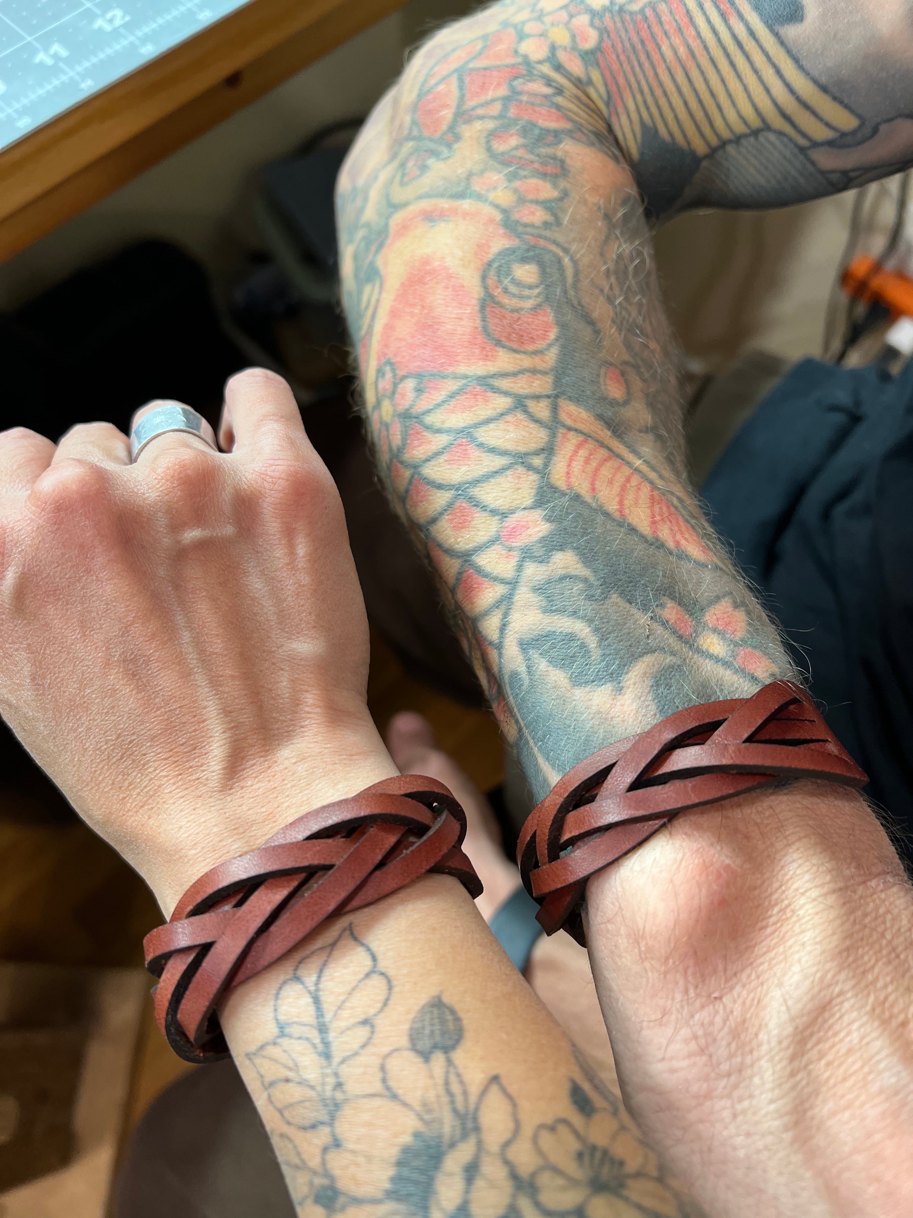 Brown Leather Braided Cuff