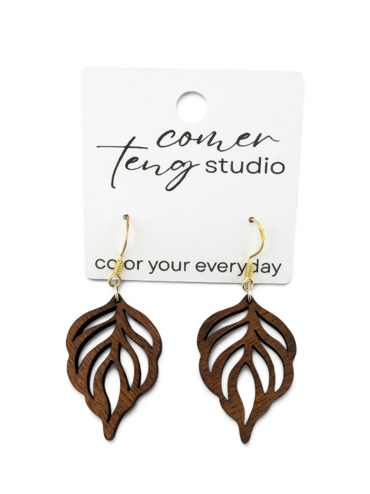 Feather Leaf Wood Earrings