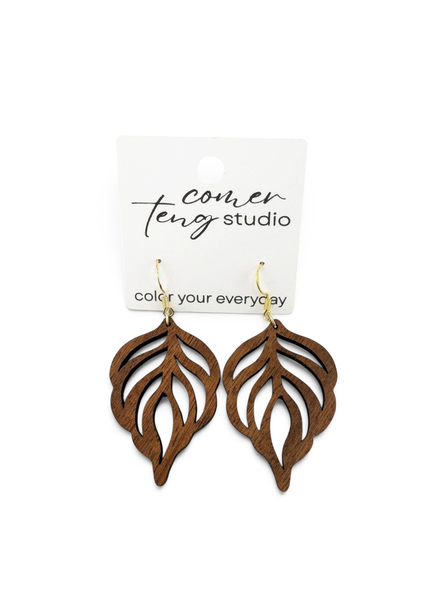 Feather Leaf Wood Earrings